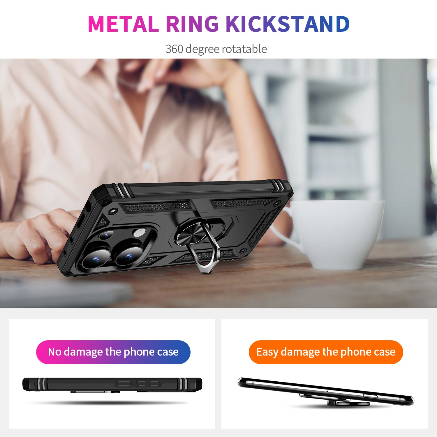 For Xiaomi Redmi Note 13 Pro 4G / Poco M6 Pro 4G Case Anti-Drop PC+TPU Kickstand Phone Cover