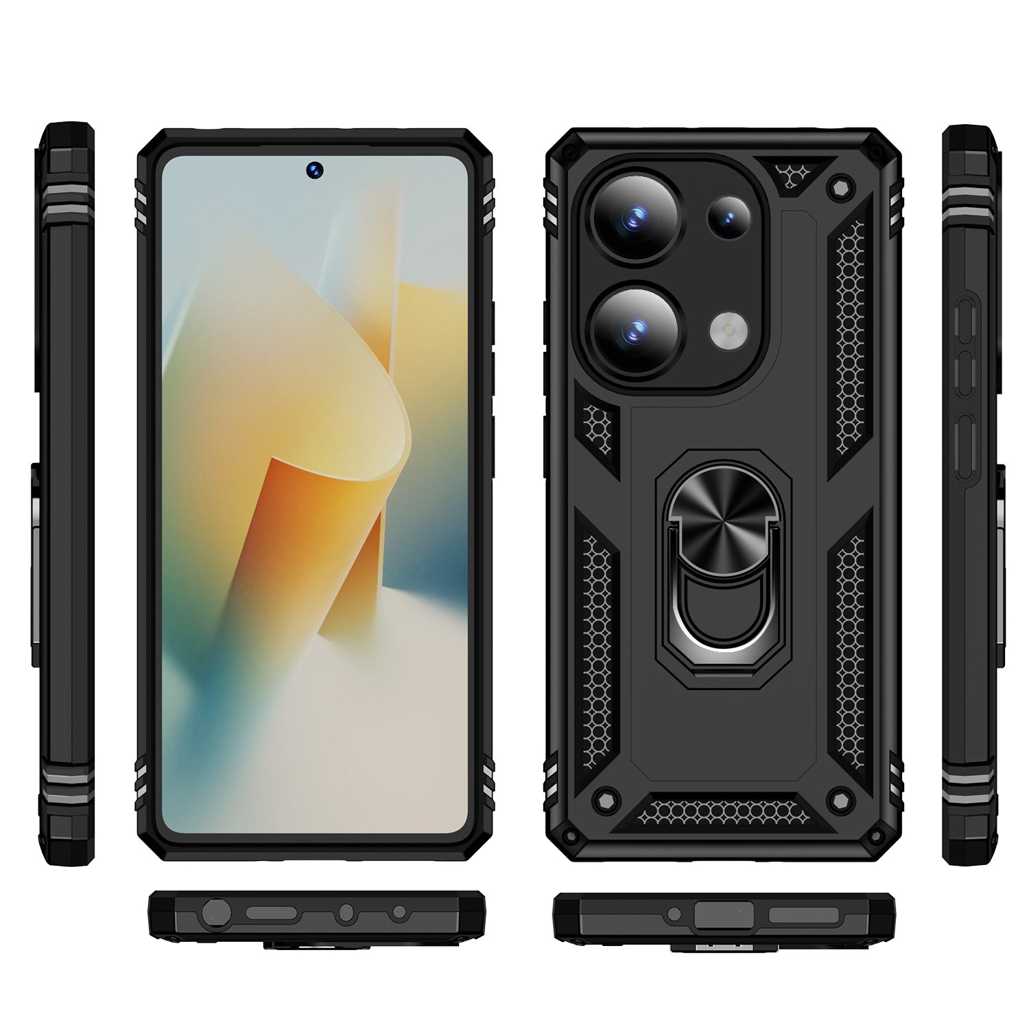 For Xiaomi Redmi Note 13 Pro 4G / Poco M6 Pro 4G Case Anti-Drop PC+TPU Kickstand Phone Cover