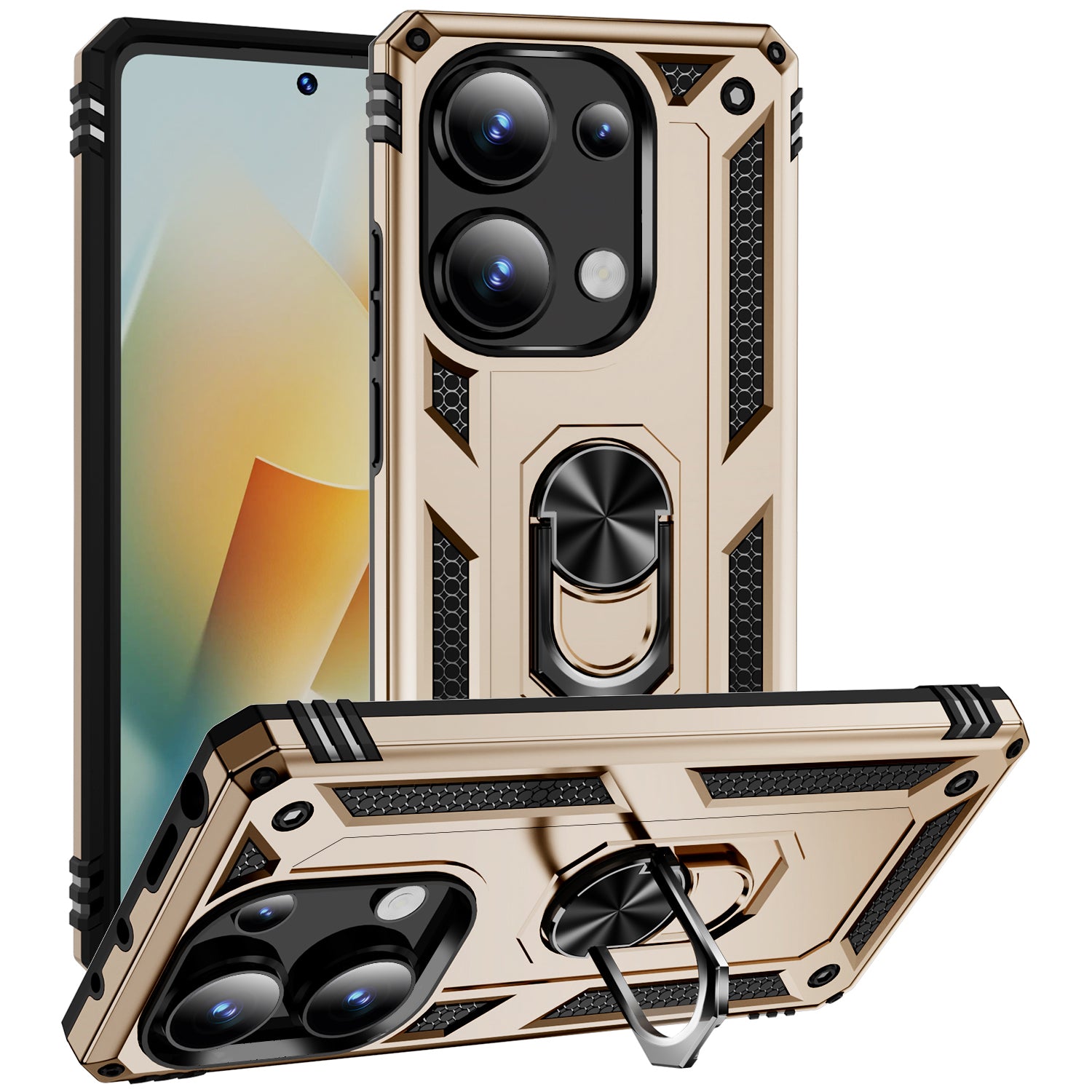For Xiaomi Redmi Note 13 Pro 4G / Poco M6 Pro 4G Case Anti-Drop PC+TPU Kickstand Phone Cover