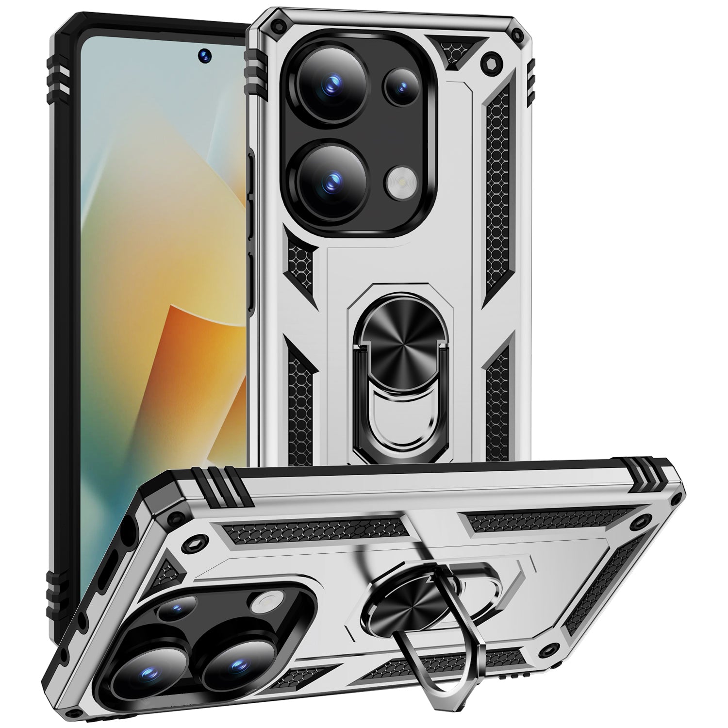 For Xiaomi Redmi Note 13 Pro 4G / Poco M6 Pro 4G Case Anti-Drop PC+TPU Kickstand Phone Cover