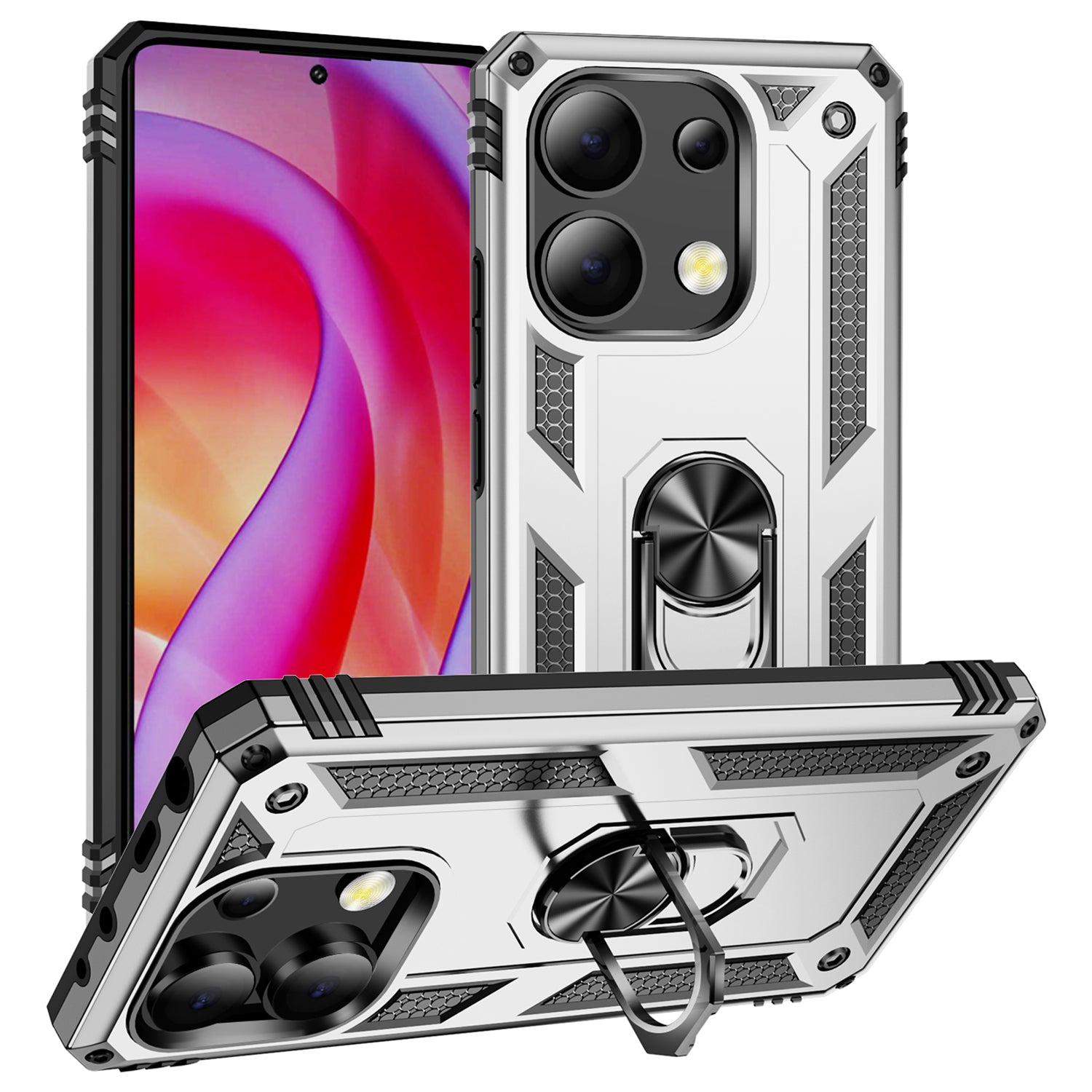 For Xiaomi Redmi Note 13 4G Case PC+TPU Shockproof Phone Cover with Kickstand