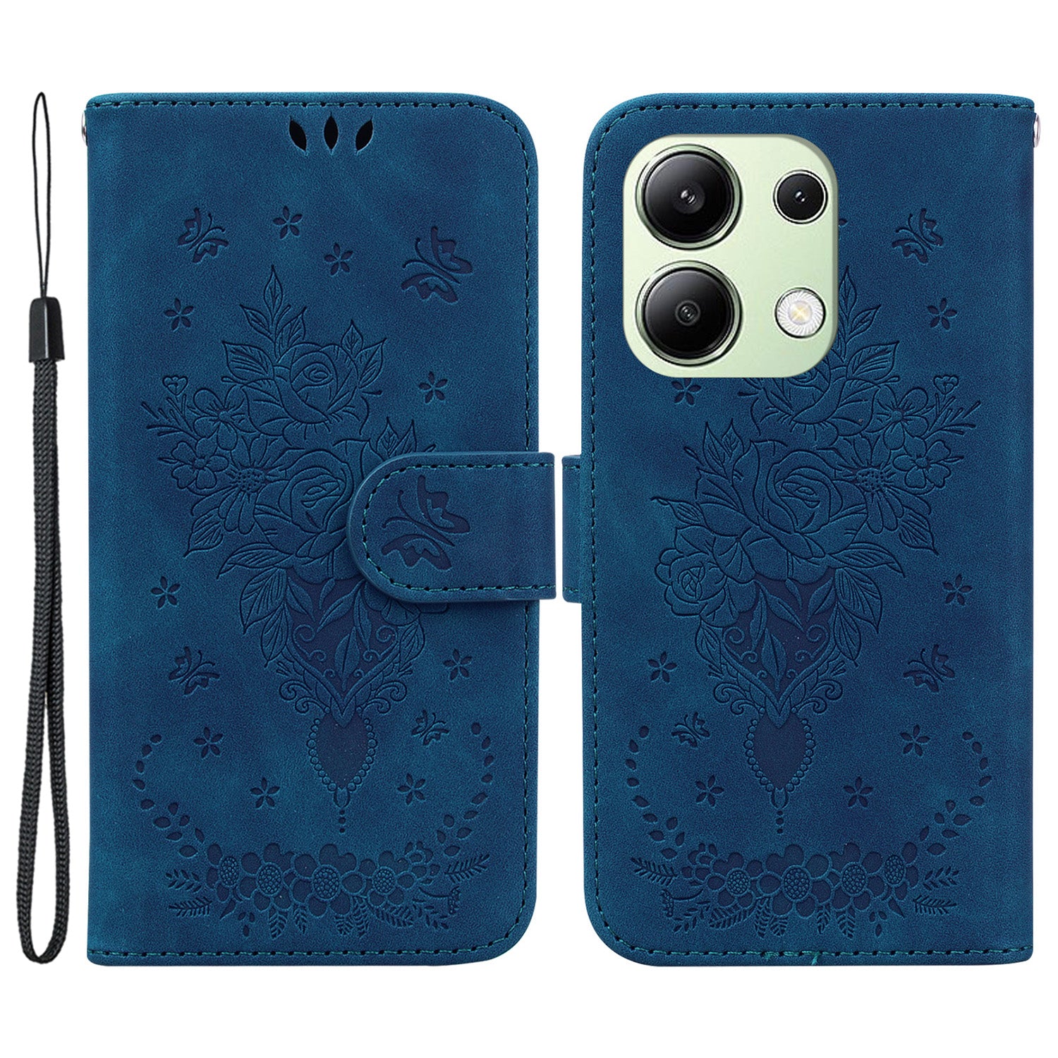 For Xiaomi Redmi Note 13 4G Leather Case Rose Butterfly Phone Cover with Wallet