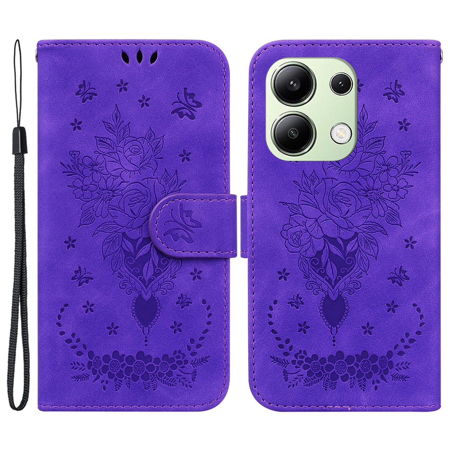 For Xiaomi Redmi Note 13 4G Leather Case Rose Butterfly Phone Cover with Wallet