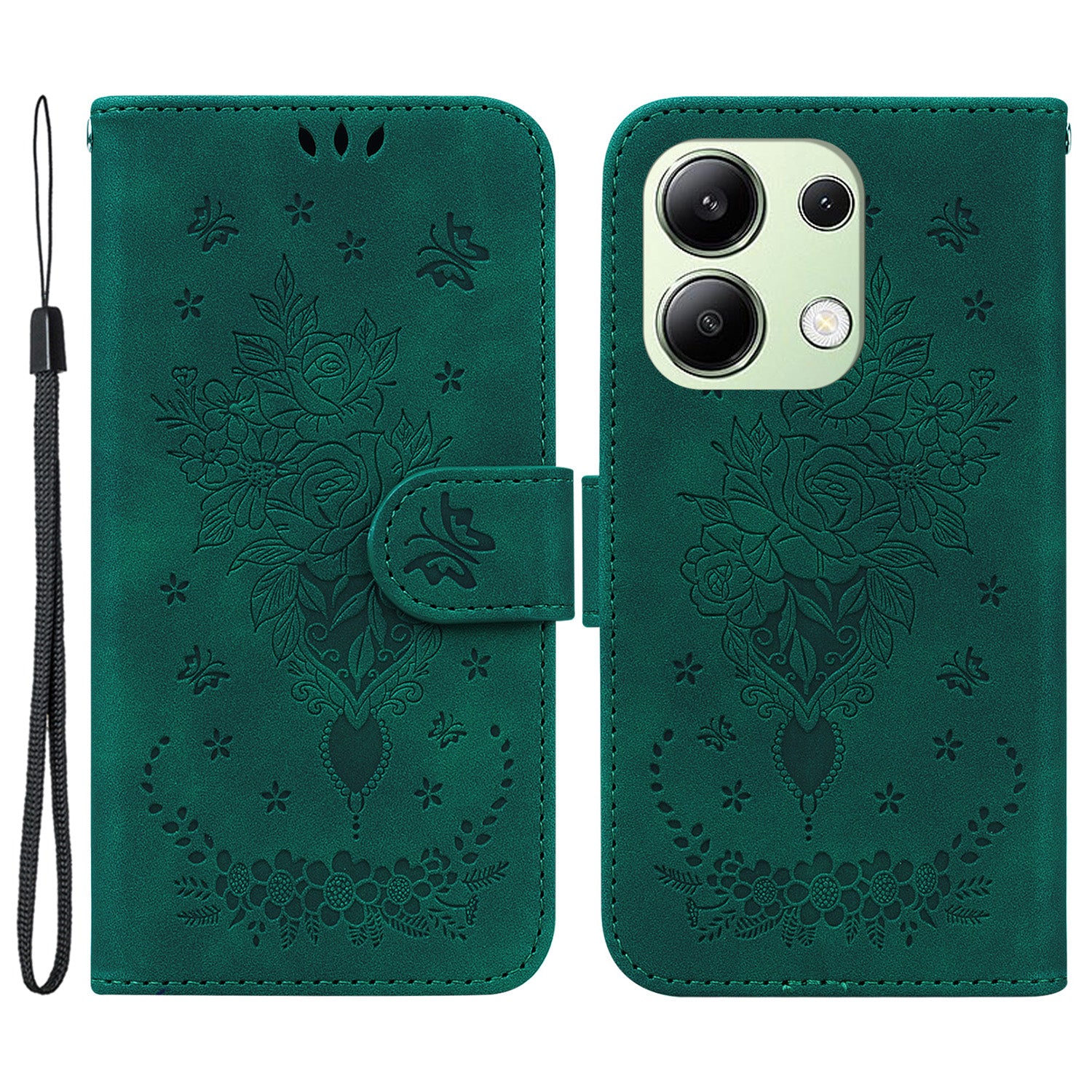For Xiaomi Redmi Note 13 4G Leather Case Rose Butterfly Phone Cover with Wallet