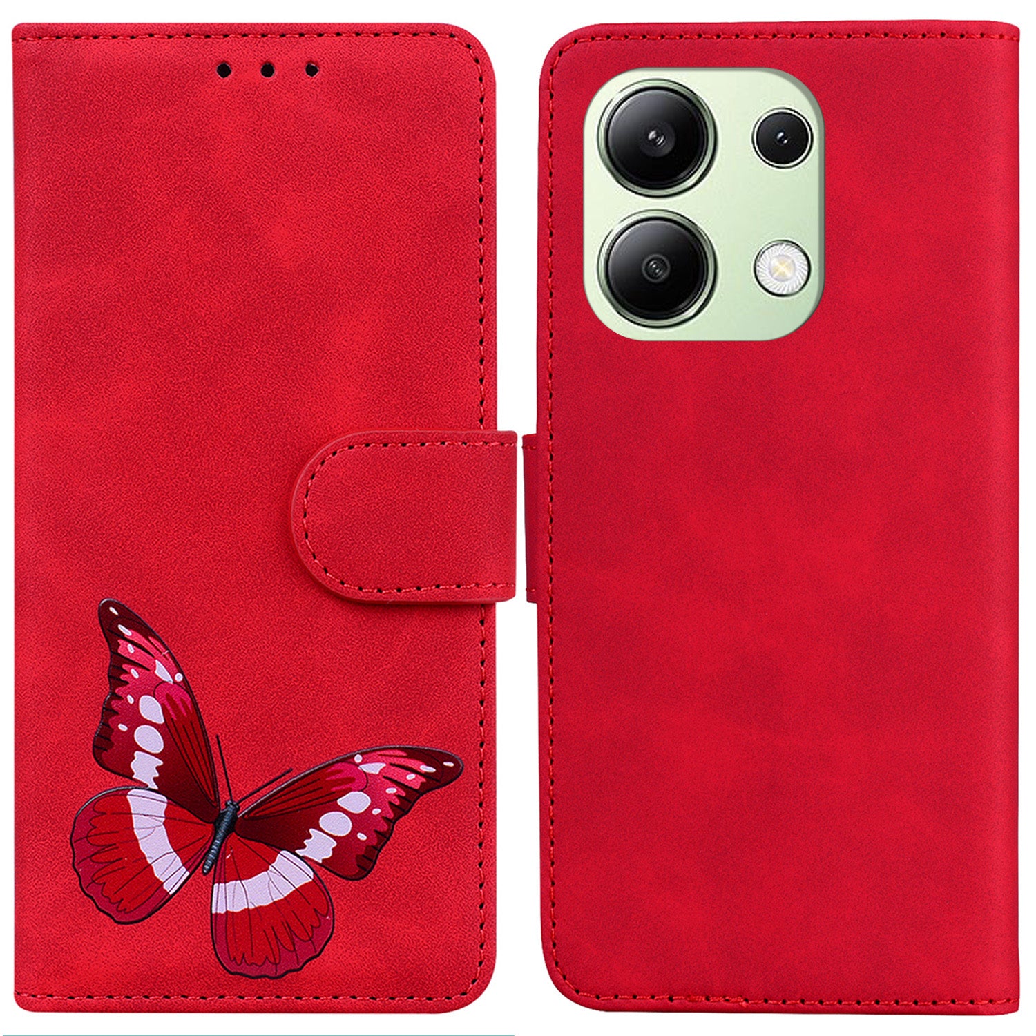 For Xiaomi Redmi Note 13 4G Leather Wallet Case Butterfly Printing Phone Cover
