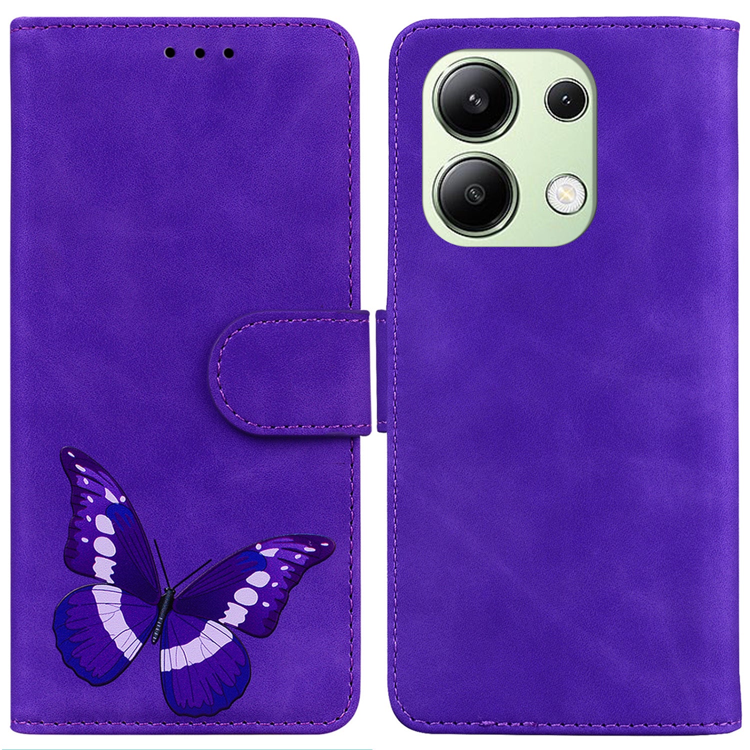 For Xiaomi Redmi Note 13 4G Leather Wallet Case Butterfly Printing Phone Cover