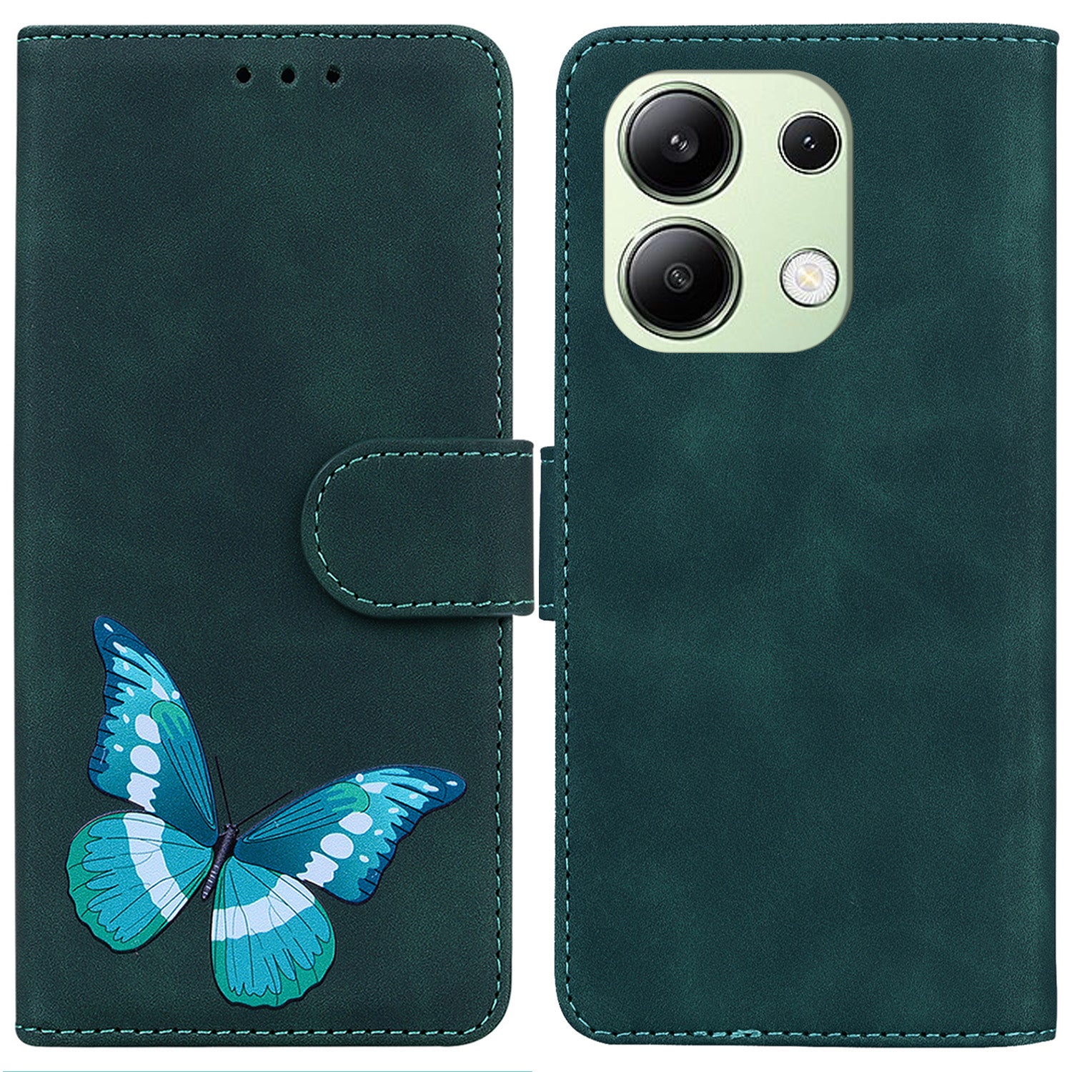 For Xiaomi Redmi Note 13 4G Leather Wallet Case Butterfly Printing Phone Cover