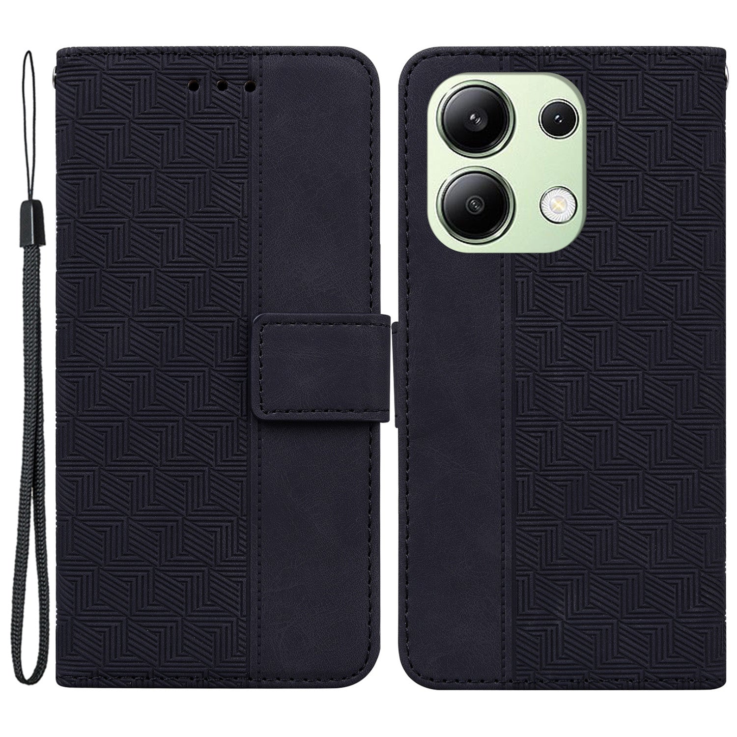 For Xiaomi Redmi Note 13 4G Case PU Leather Wallet Card Slots Geometry Imprinted Phone Cover