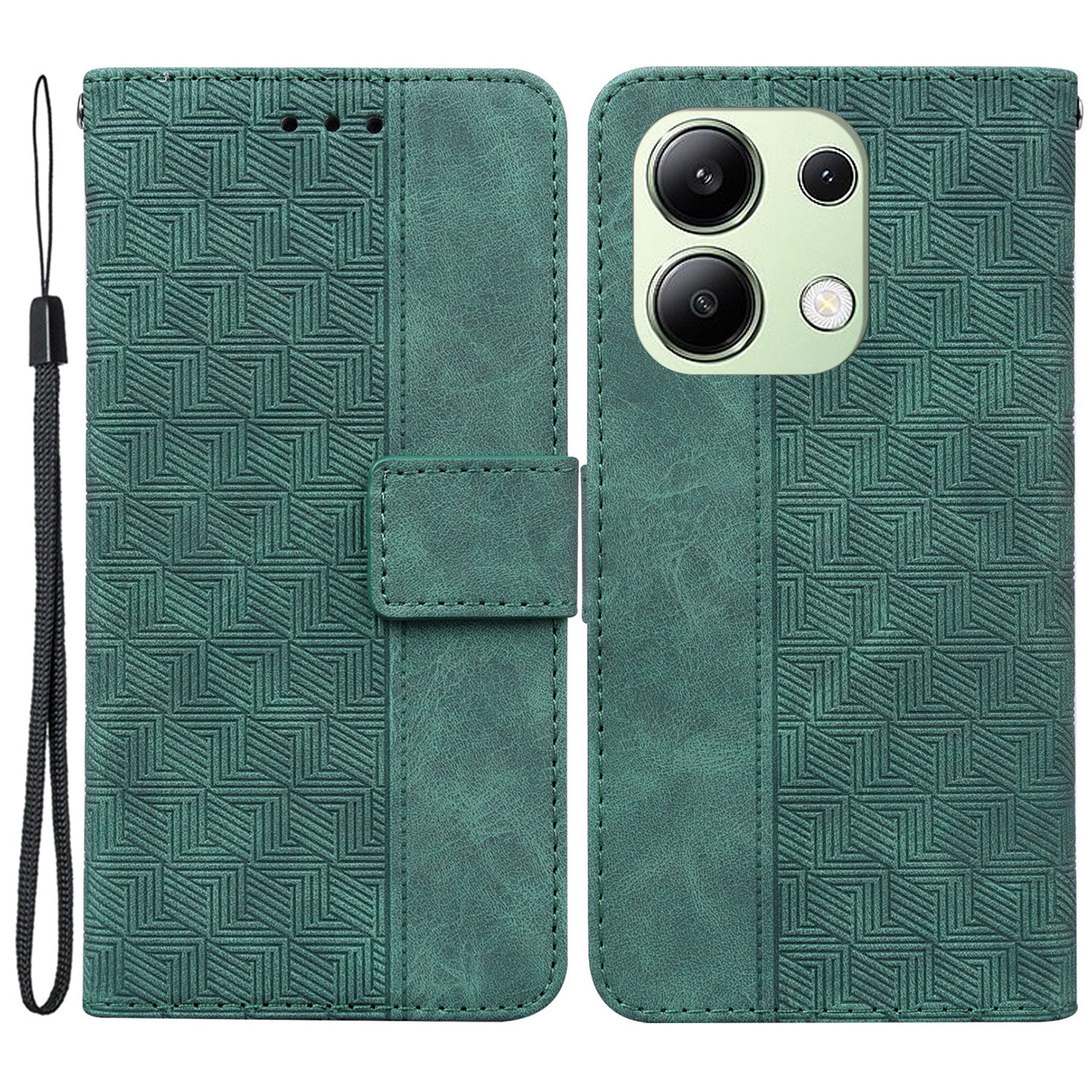 For Xiaomi Redmi Note 13 4G Case PU Leather Wallet Card Slots Geometry Imprinted Phone Cover
