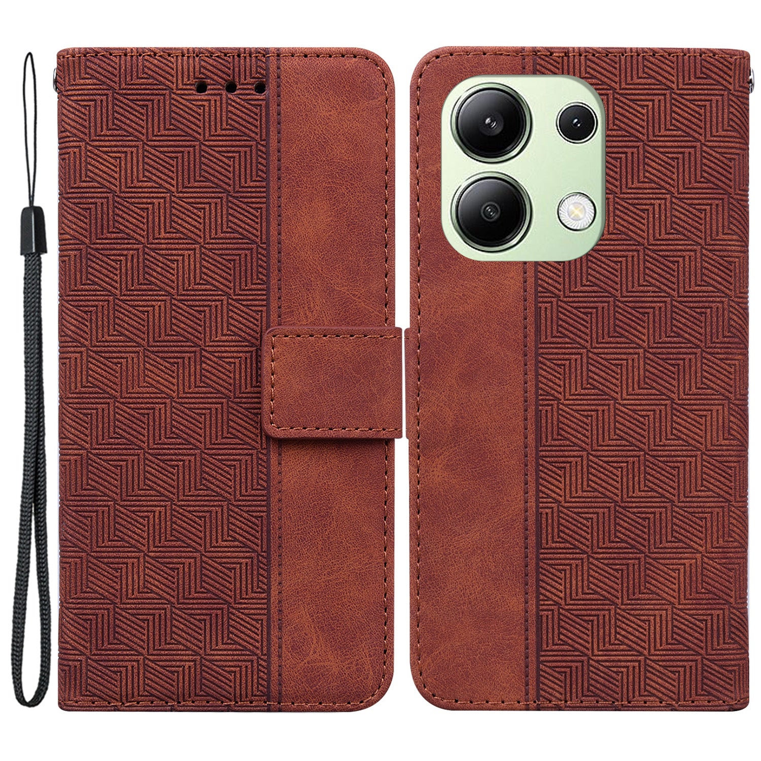 For Xiaomi Redmi Note 13 4G Case PU Leather Wallet Card Slots Geometry Imprinted Phone Cover