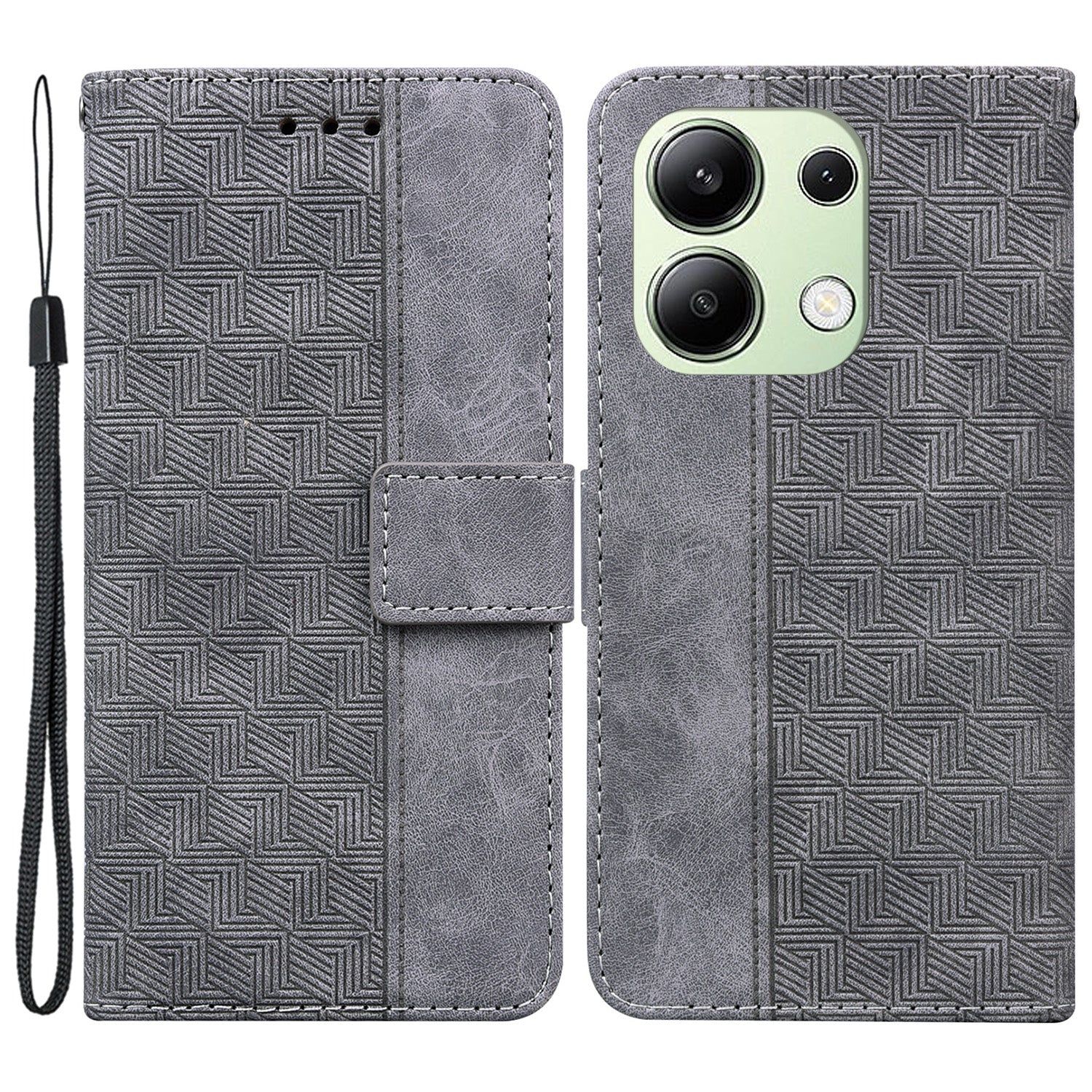 For Xiaomi Redmi Note 13 4G Case PU Leather Wallet Card Slots Geometry Imprinted Phone Cover