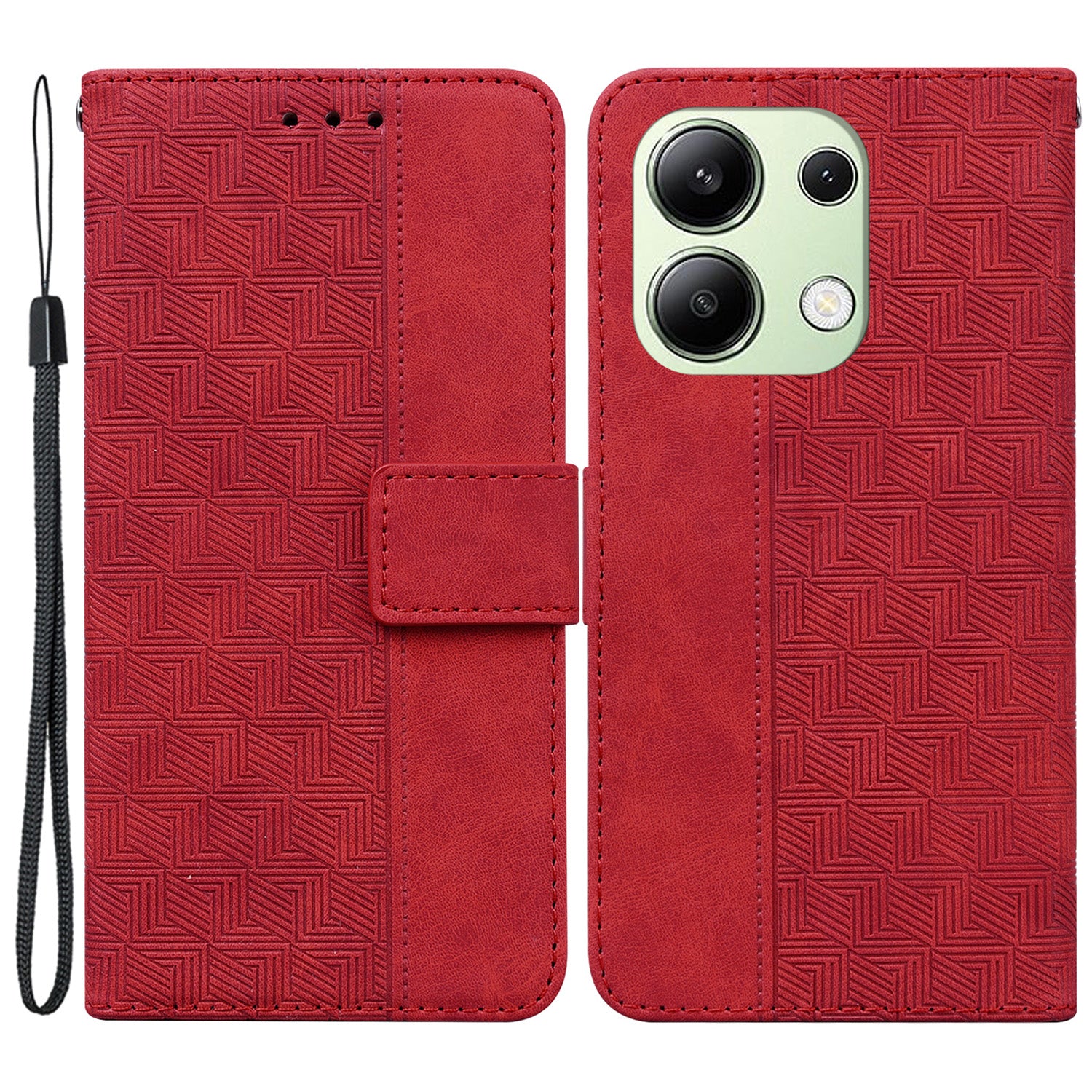 For Xiaomi Redmi Note 13 4G Case PU Leather Wallet Card Slots Geometry Imprinted Phone Cover