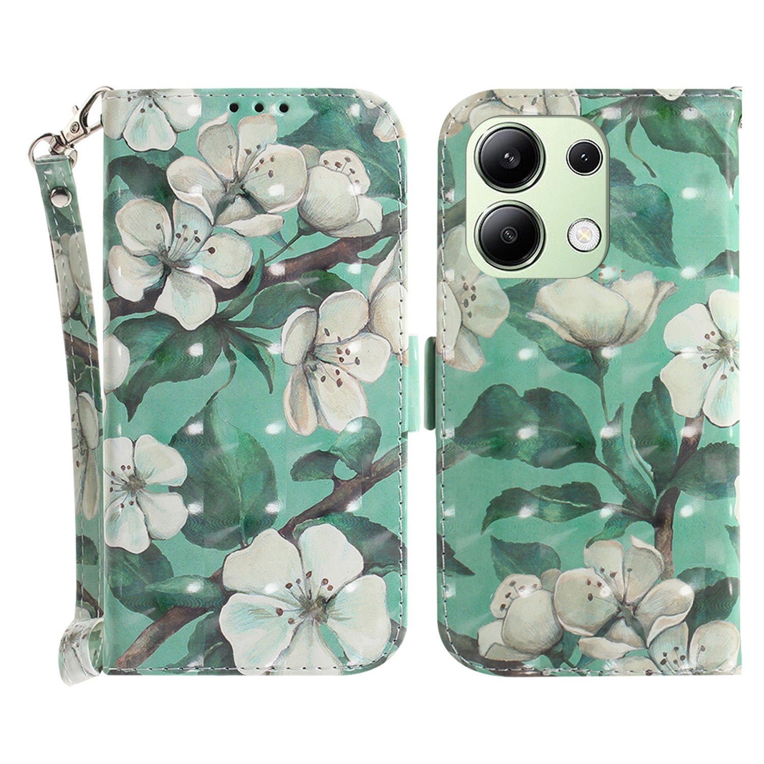 For Xiaomi Redmi Note 13 4G Case with Hand Strap Pattern Printing Leather Phone Cover
