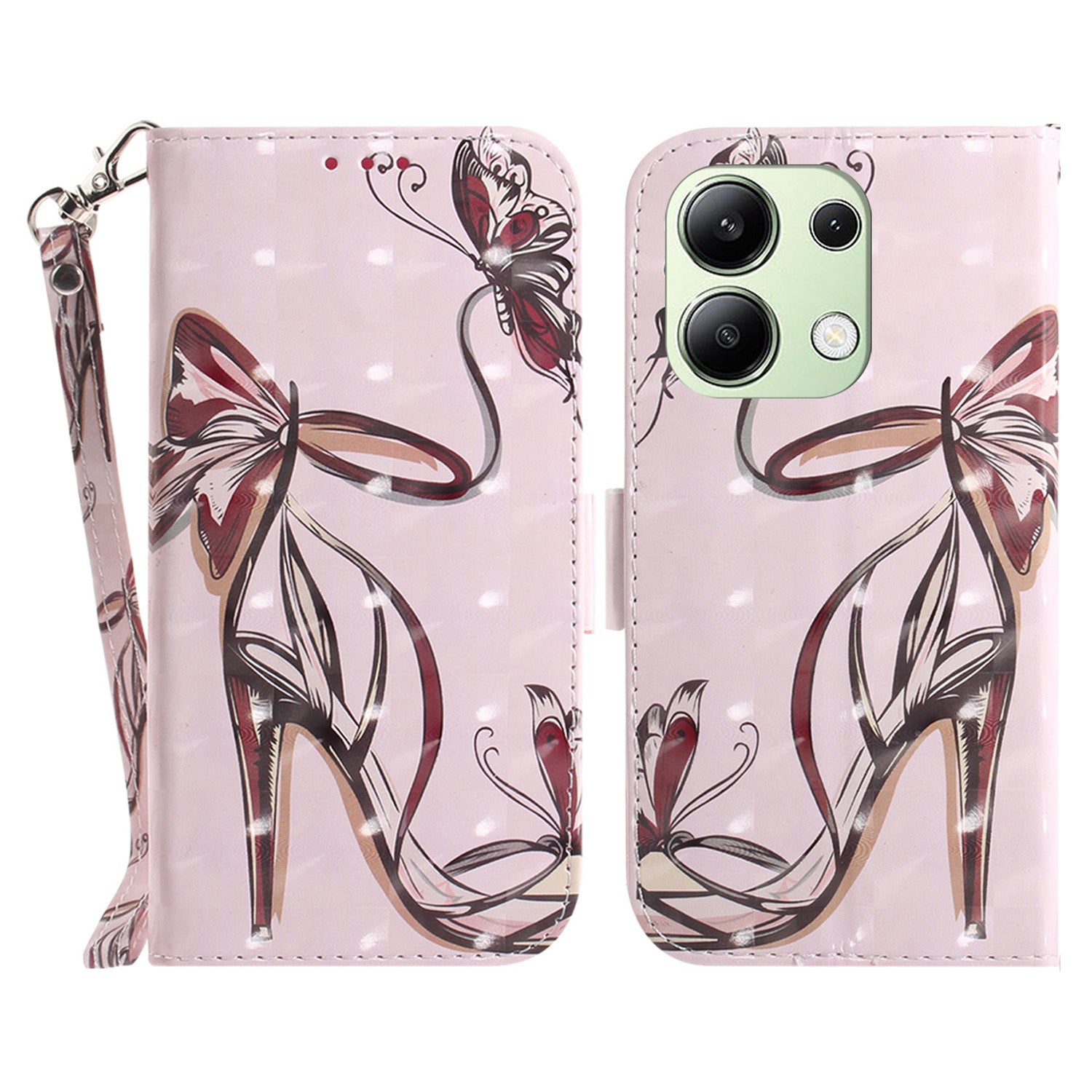 For Xiaomi Redmi Note 13 4G Case with Hand Strap Pattern Printing Leather Phone Cover