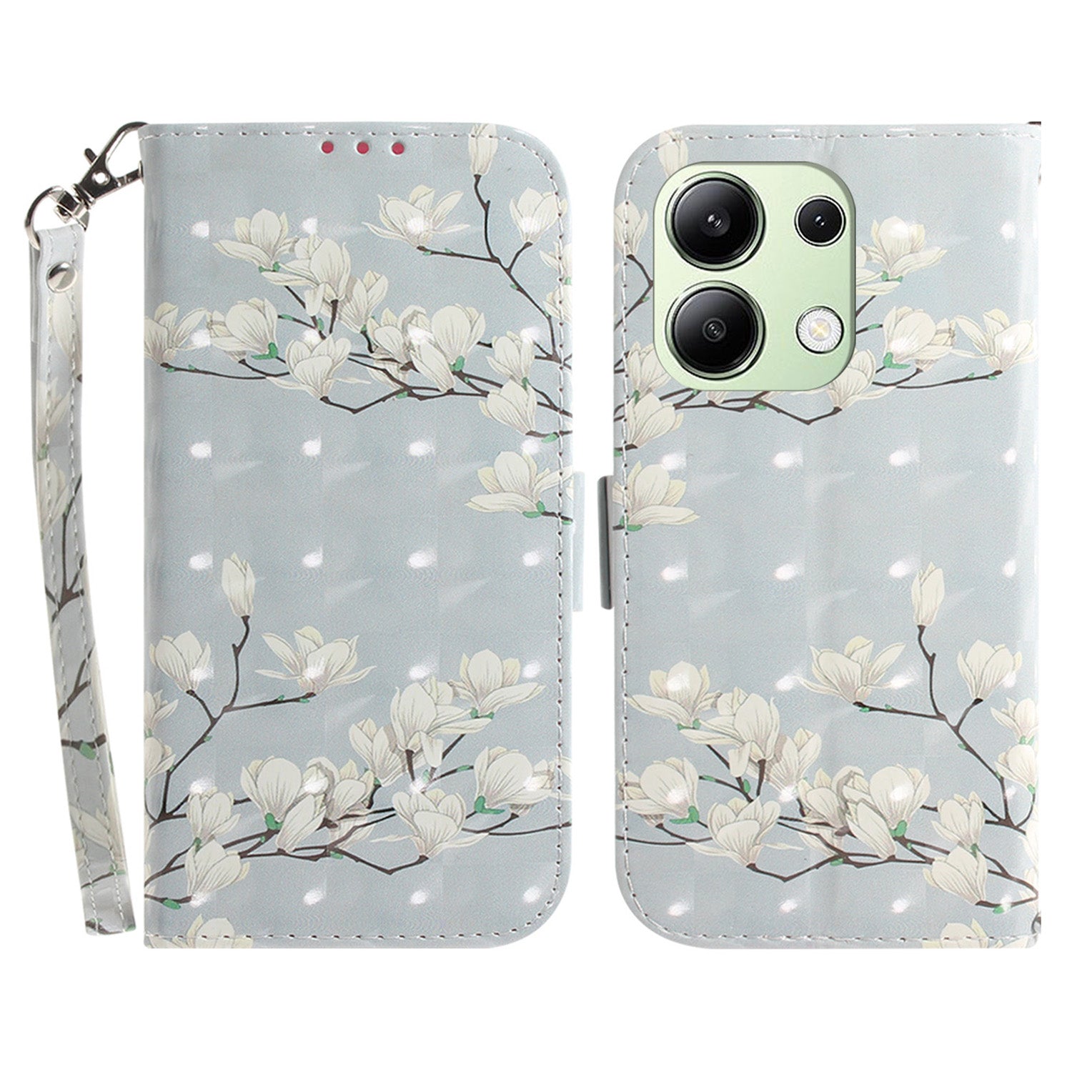 For Xiaomi Redmi Note 13 4G Case with Hand Strap Pattern Printing Leather Phone Cover