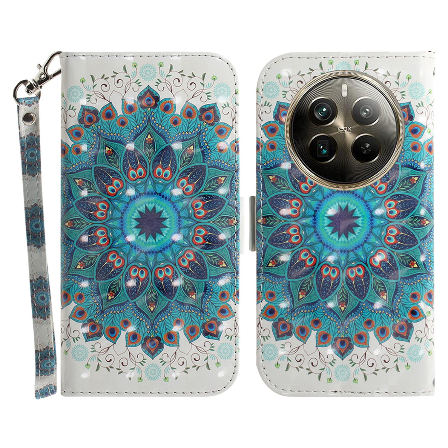 For Realme 12 Pro 5G / 12 Pro+ 5G Wallet Case Pattern Printed Leather Cover with Strap