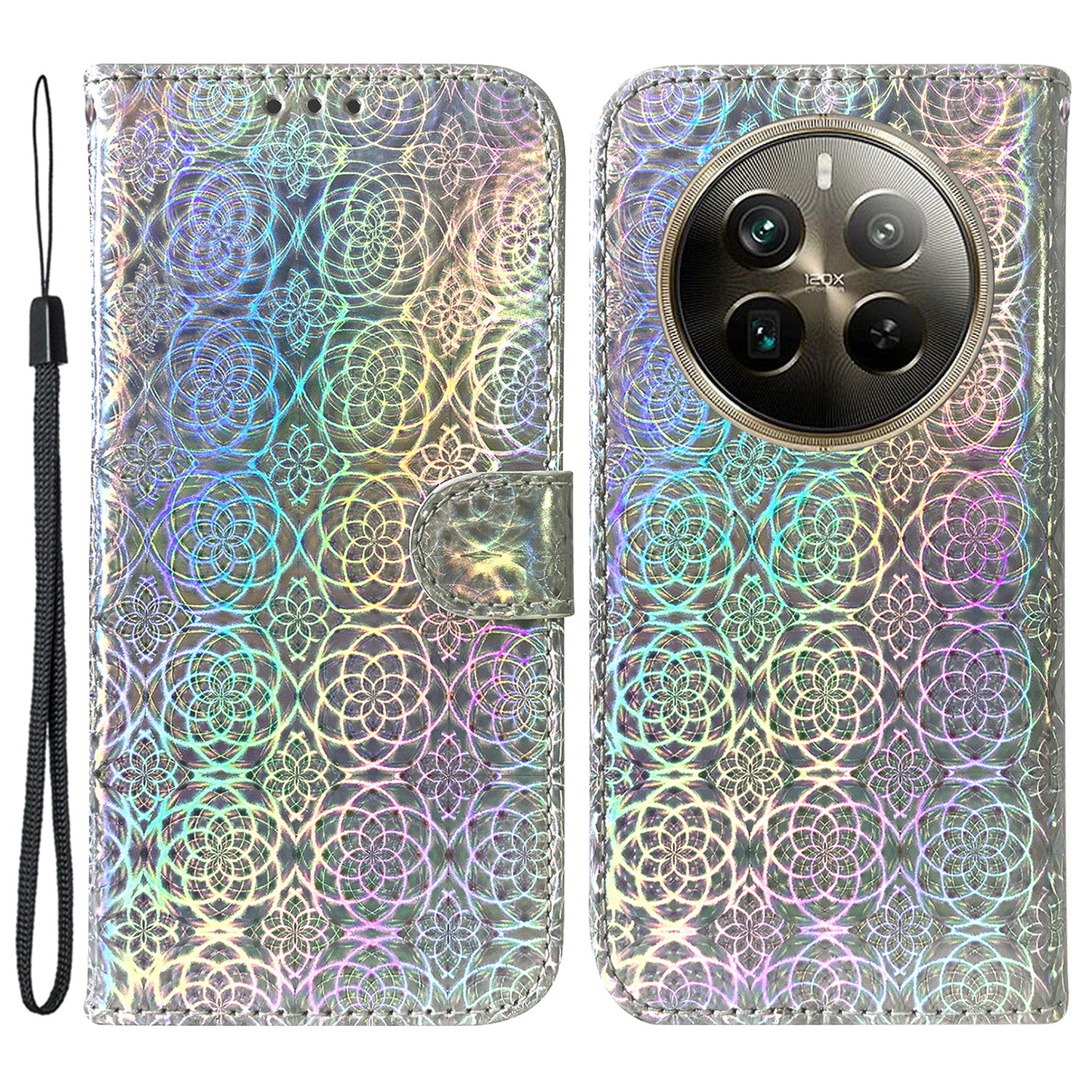 For Realme 12 Pro 5G / 12 Pro+ 5G Case PU Leather Dazzling Flower Phone Cover with Card Slots