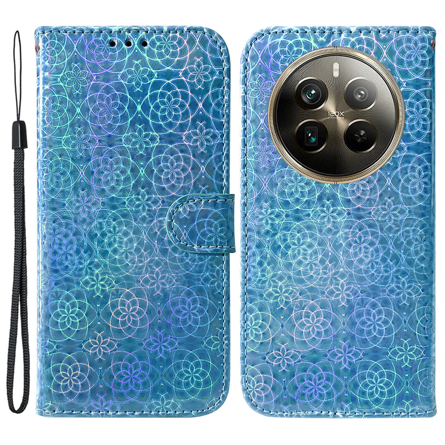 For Realme 12 Pro 5G / 12 Pro+ 5G Case PU Leather Dazzling Flower Phone Cover with Card Slots