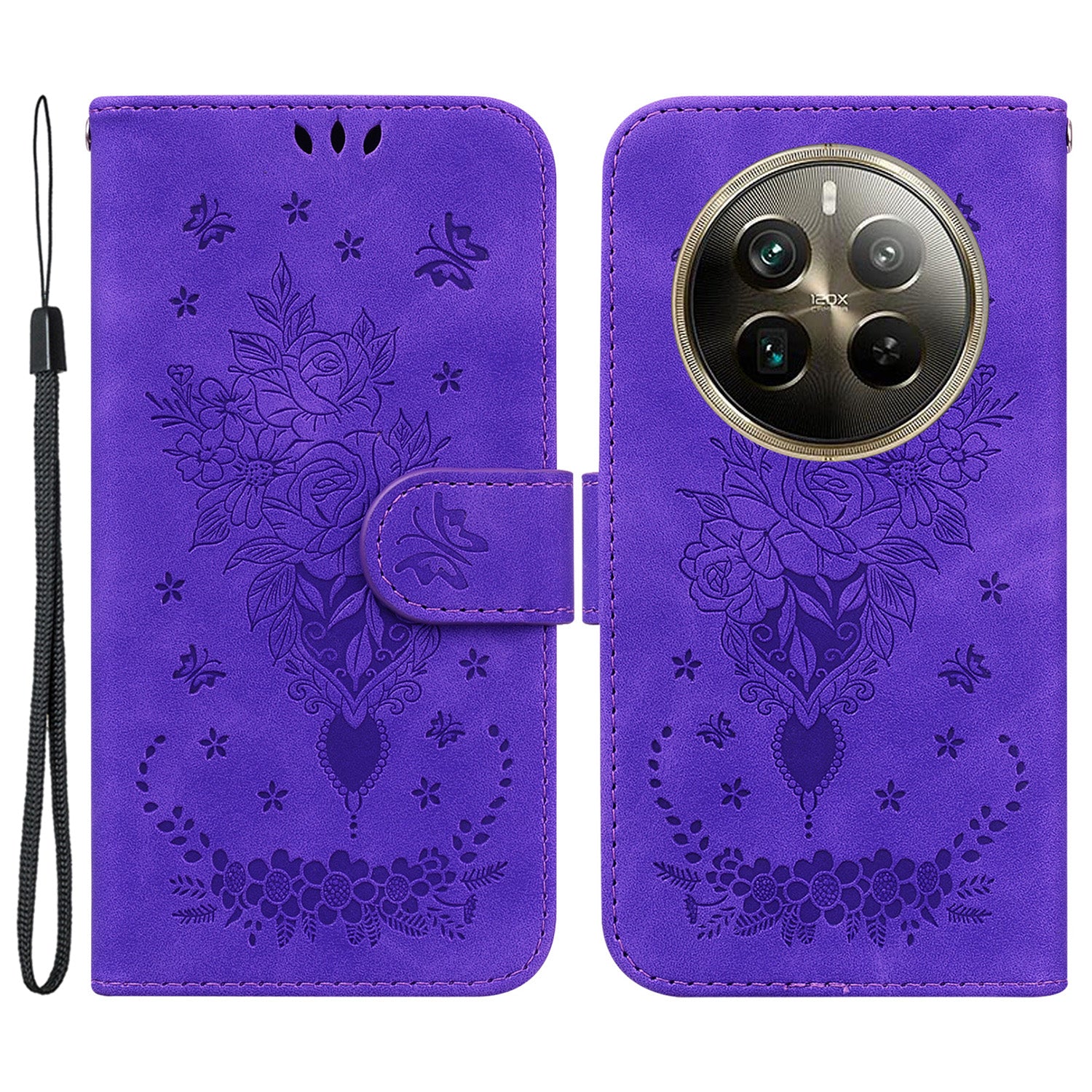 For Realme 12 Pro 5G / 12 Pro+ 5G Case PU Leather+TPU Imprinted Phone Cover with Flower Pattern