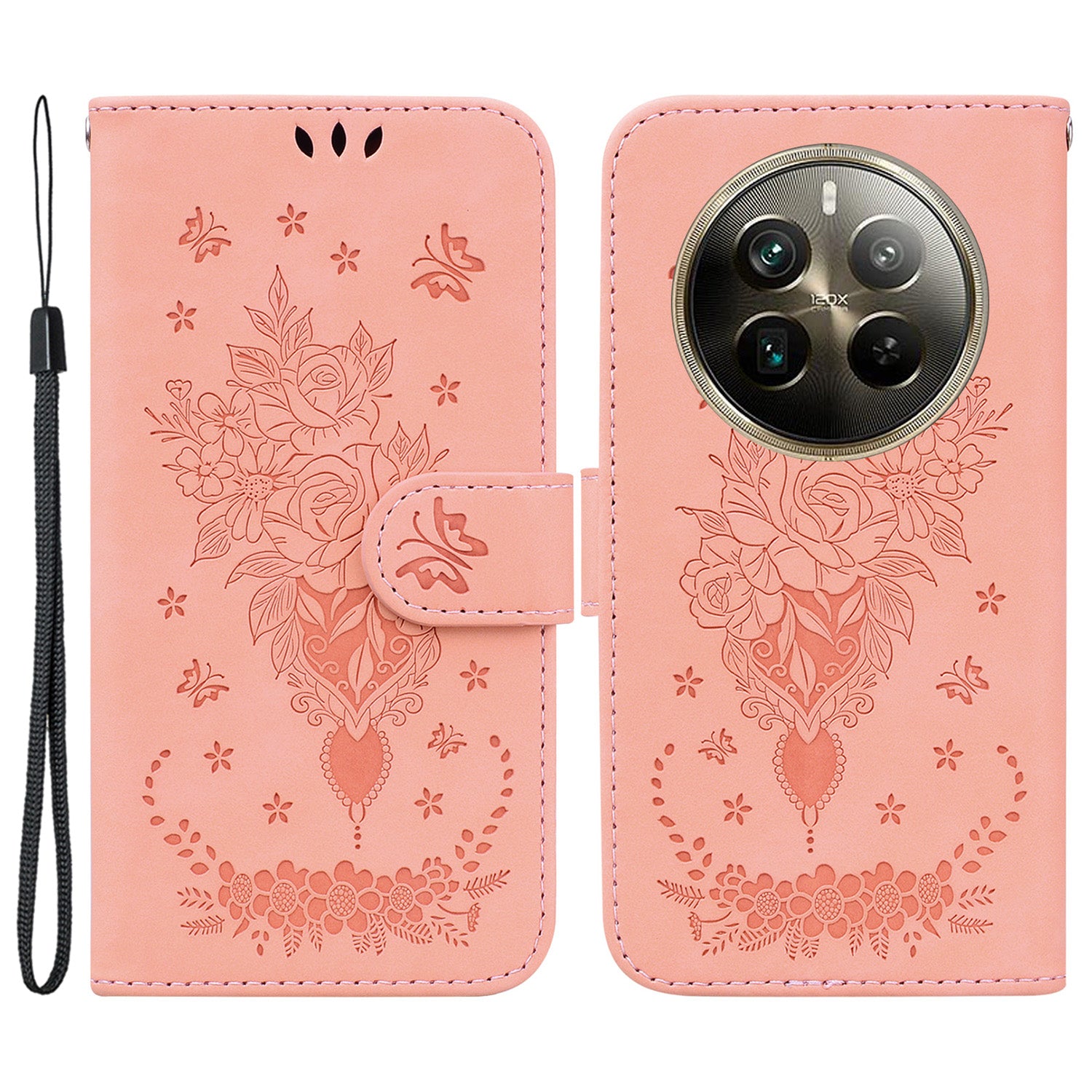 For Realme 12 Pro 5G / 12 Pro+ 5G Case PU Leather+TPU Imprinted Phone Cover with Flower Pattern