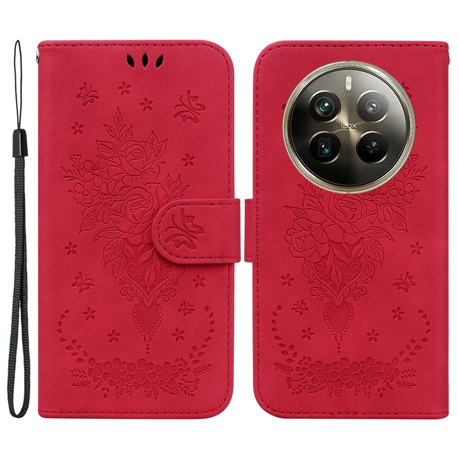 For Realme 12 Pro 5G / 12 Pro+ 5G Case PU Leather+TPU Imprinted Phone Cover with Flower Pattern