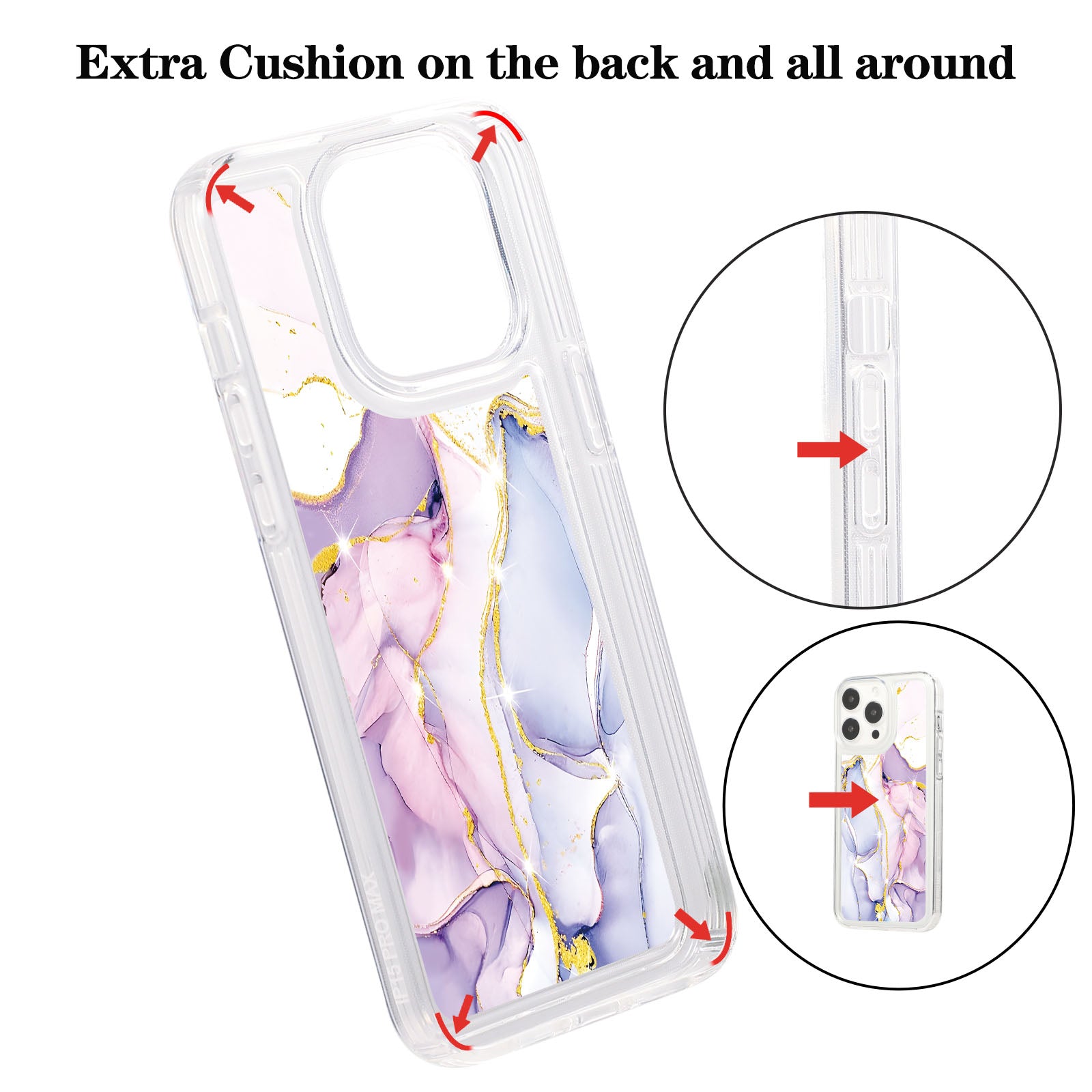 For iPhone 15 Pro Case Marble Pattern TPU Airbag Structure Phone Shell