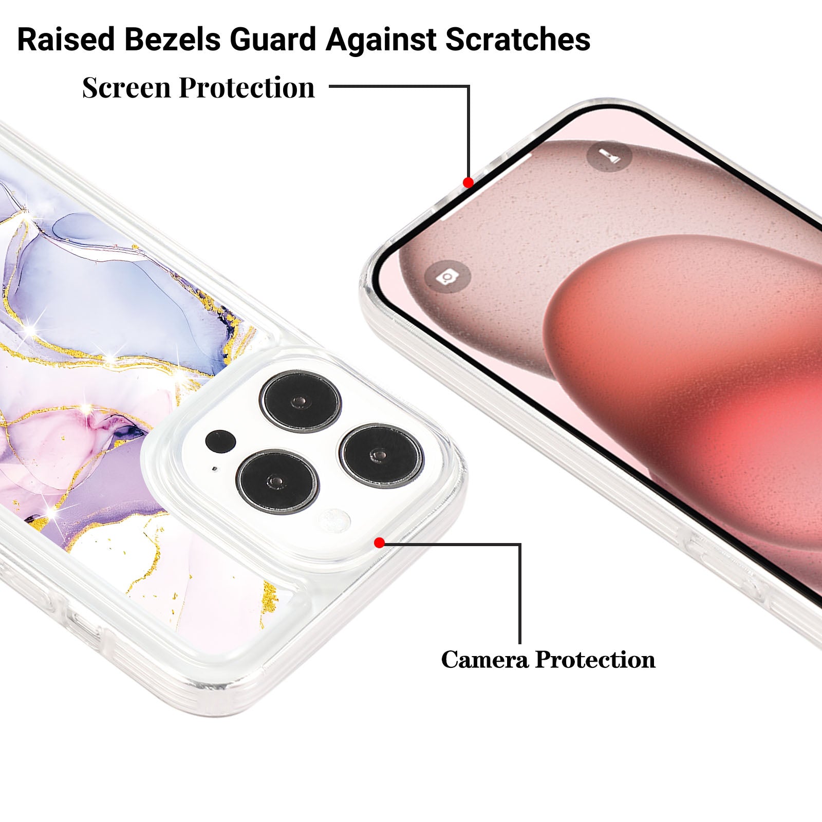 For iPhone 15 Pro Case Marble Pattern TPU Airbag Structure Phone Shell