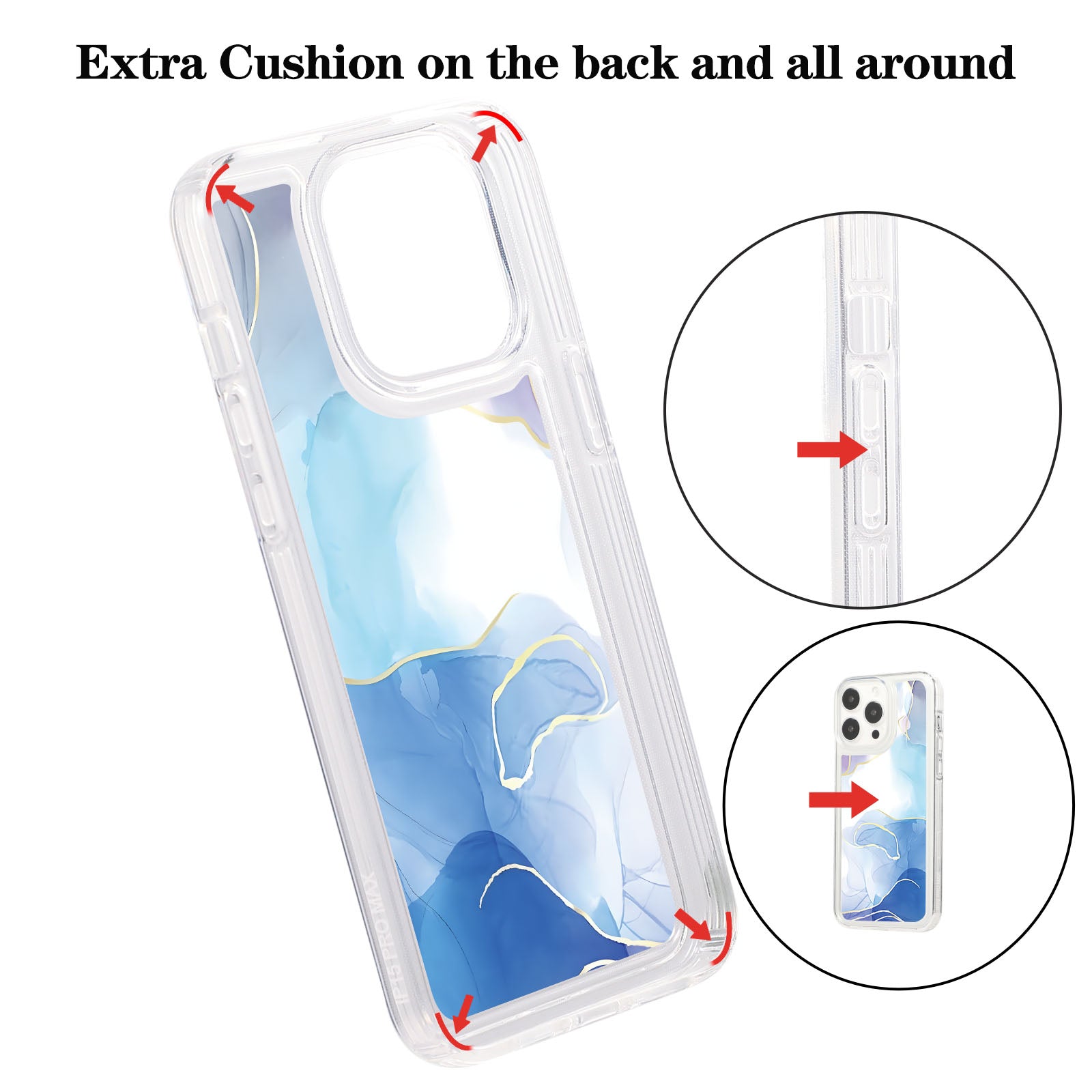 For iPhone 14 Pro Max TPU Case Airbag Protection Smart Phone Cover with Marble Pattern
