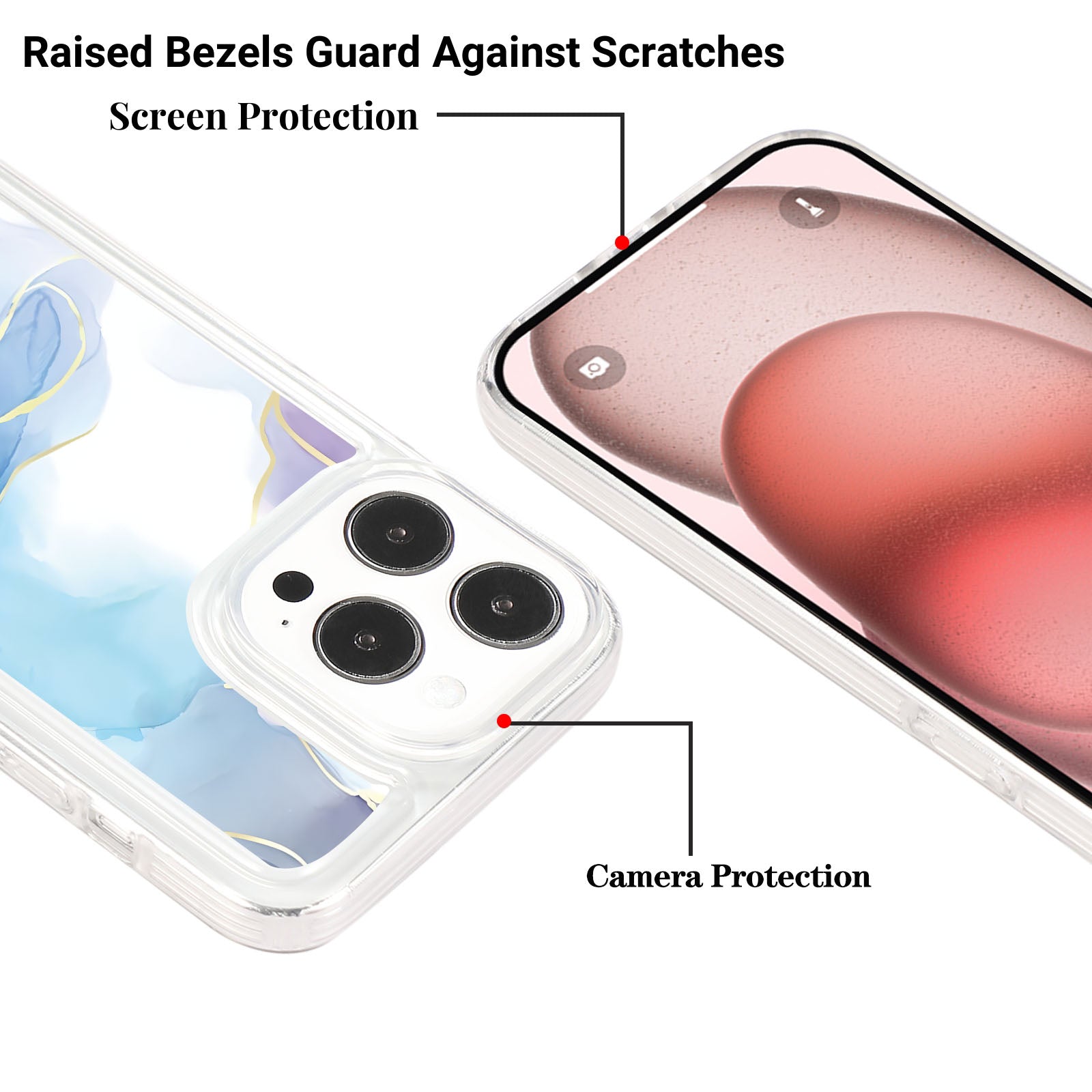For iPhone 14 Pro Max TPU Case Airbag Protection Smart Phone Cover with Marble Pattern