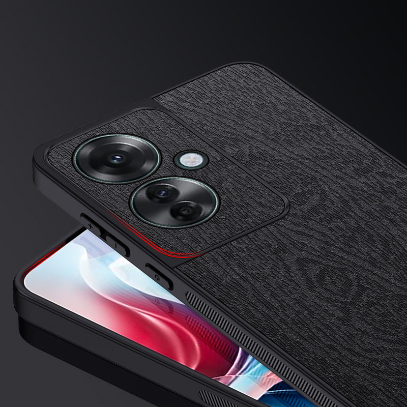 For Oppo Reno11 F 5G Case Wood Texture Leather+PC+TPU Hybrid Slim Phone Cover