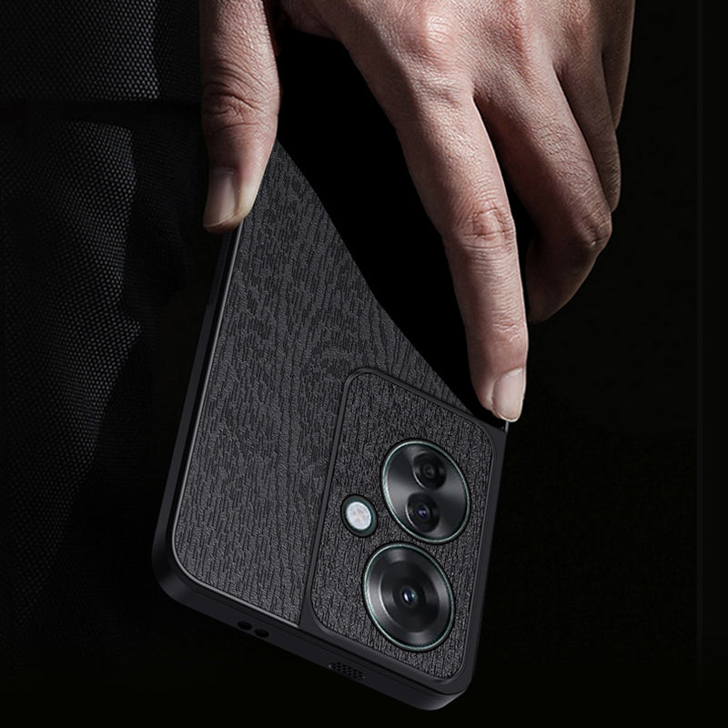For Oppo Reno11 F 5G Case Wood Texture Leather+PC+TPU Hybrid Slim Phone Cover