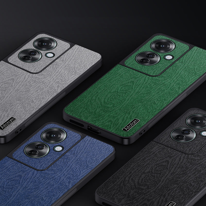 For Oppo Reno11 F 5G Case Wood Texture Leather+PC+TPU Hybrid Slim Phone Cover