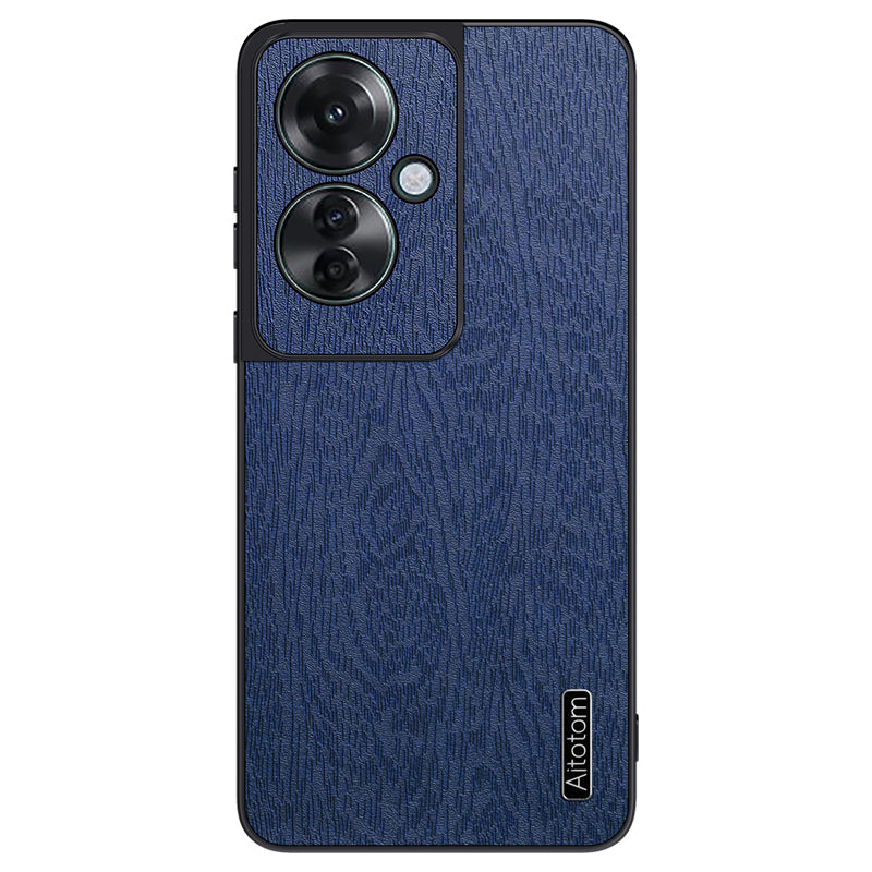For Oppo Reno11 F 5G Case Wood Texture Leather+PC+TPU Hybrid Slim Phone Cover