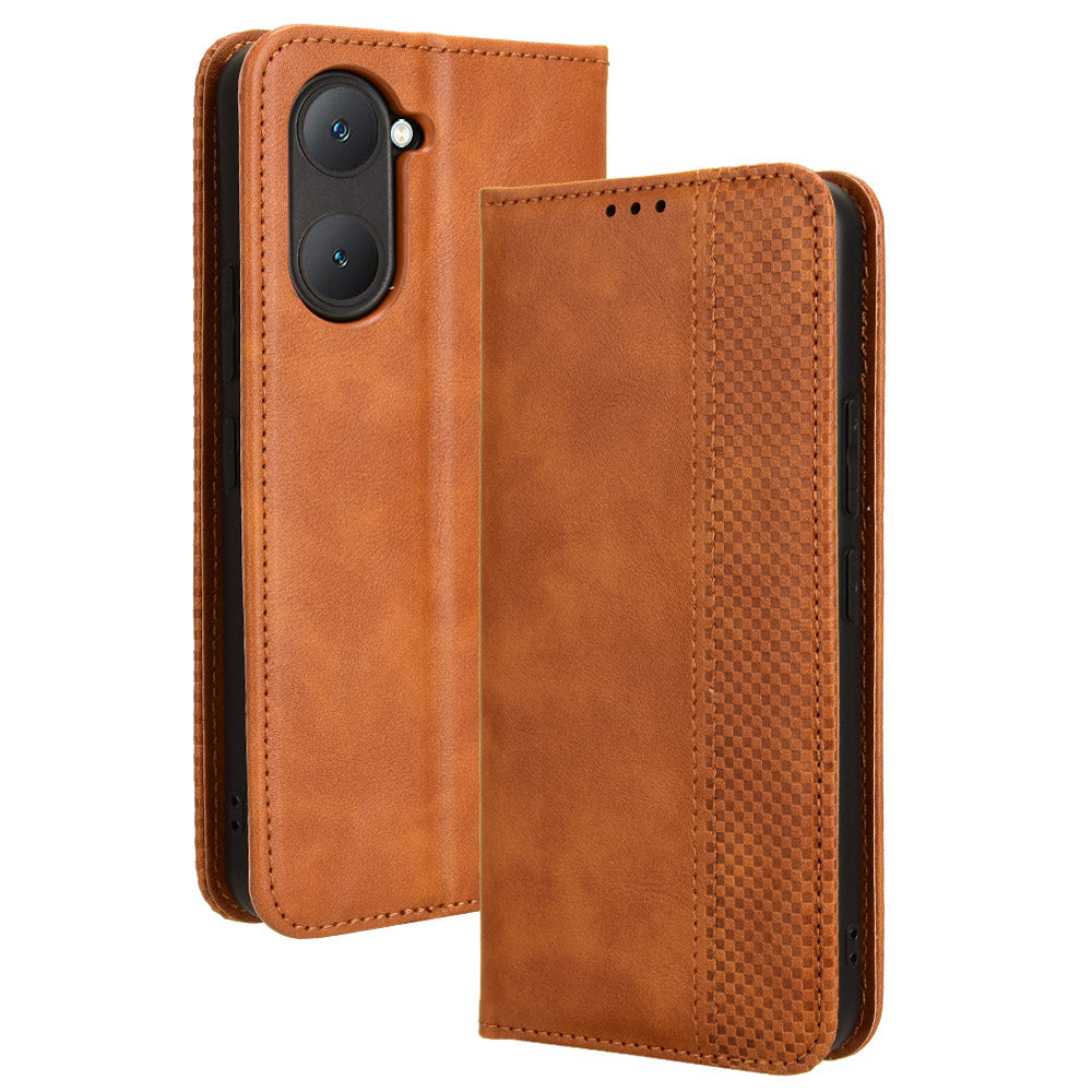 For vivo Y03 Case Wallet Magnetic Closure Leather Retro Phone Cover