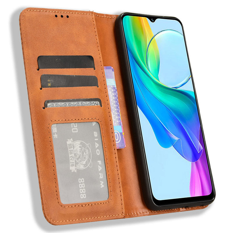 For vivo Y03 Case Wallet Magnetic Closure Leather Retro Phone Cover