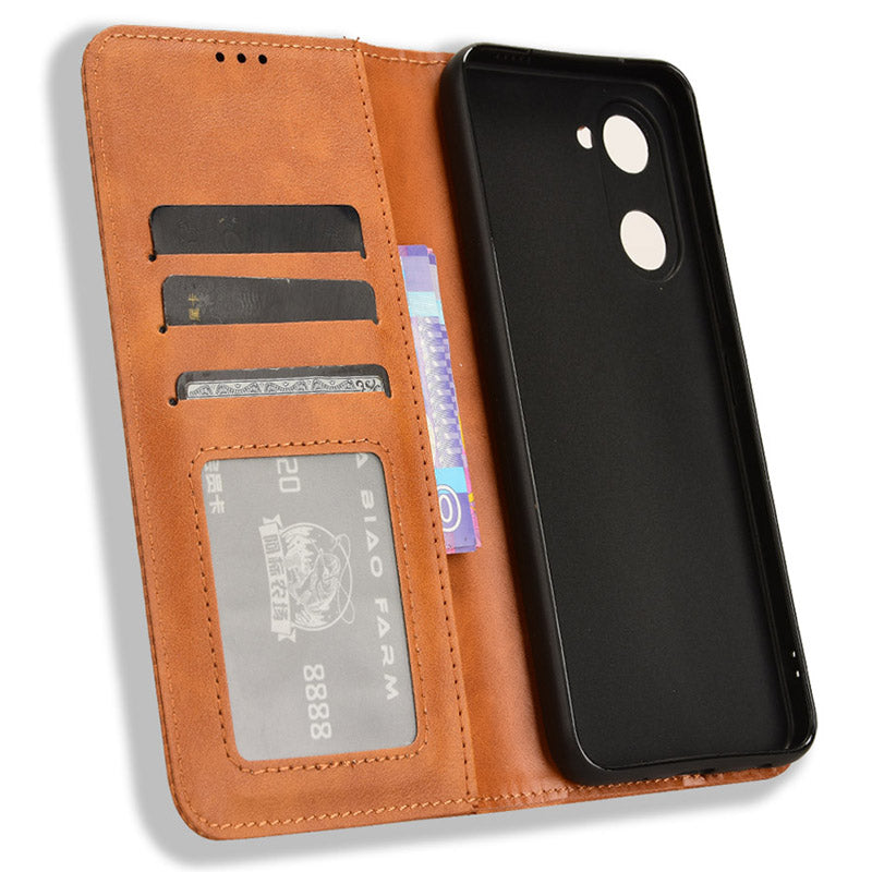 For vivo Y03 Case Wallet Magnetic Closure Leather Retro Phone Cover
