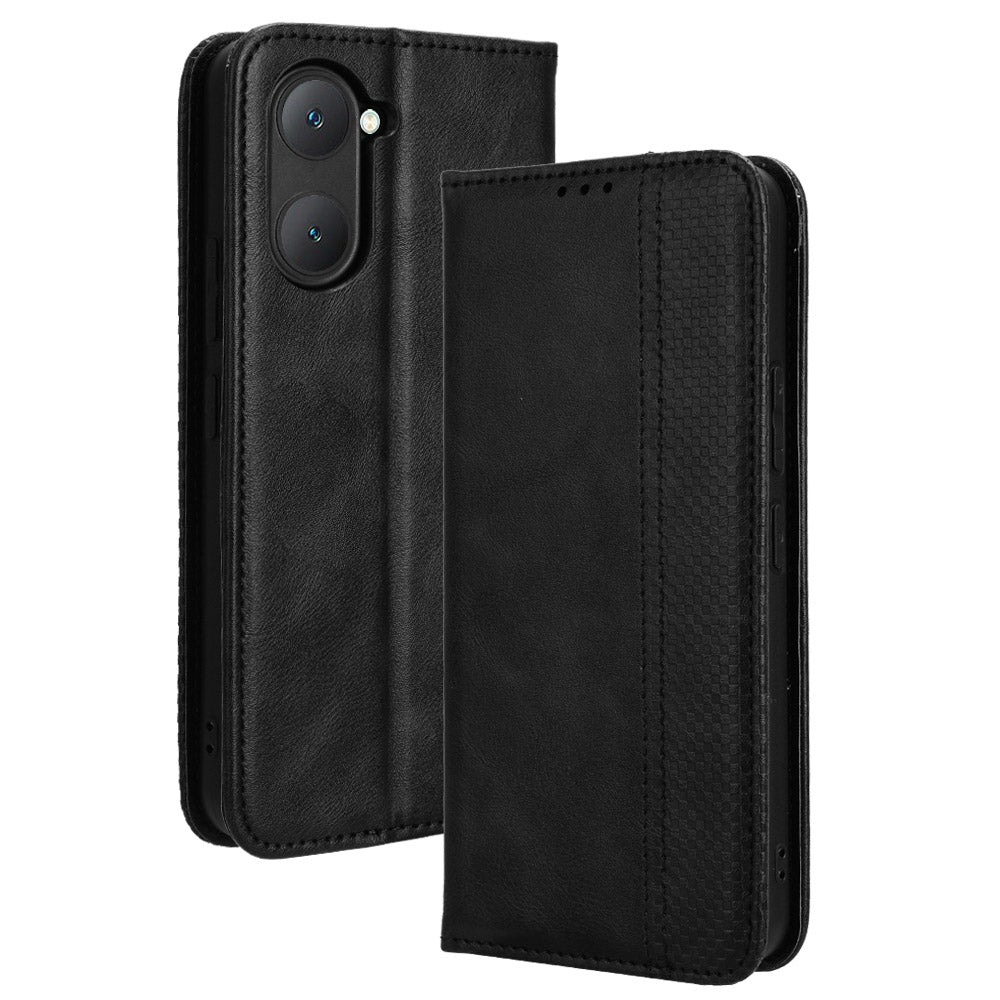 For vivo Y03 Case Wallet Magnetic Closure Leather Retro Phone Cover