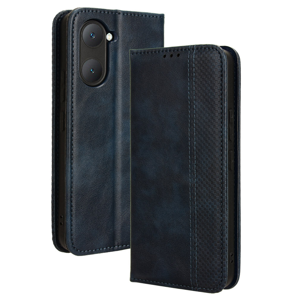 For vivo Y03 Case Wallet Magnetic Closure Leather Retro Phone Cover