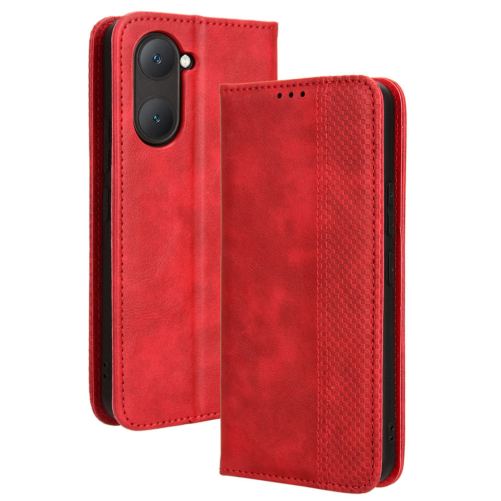 For vivo Y03 Case Wallet Magnetic Closure Leather Retro Phone Cover