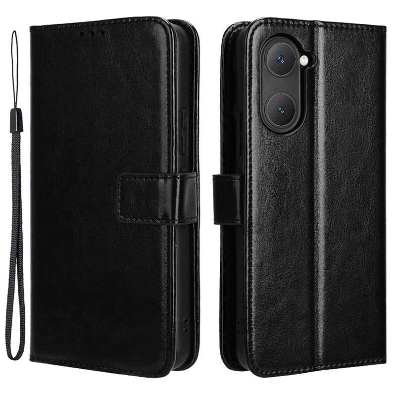 For vivo Y03 Leather Case Crazy Horse Texture Folio Flip Wallet Phone Cover