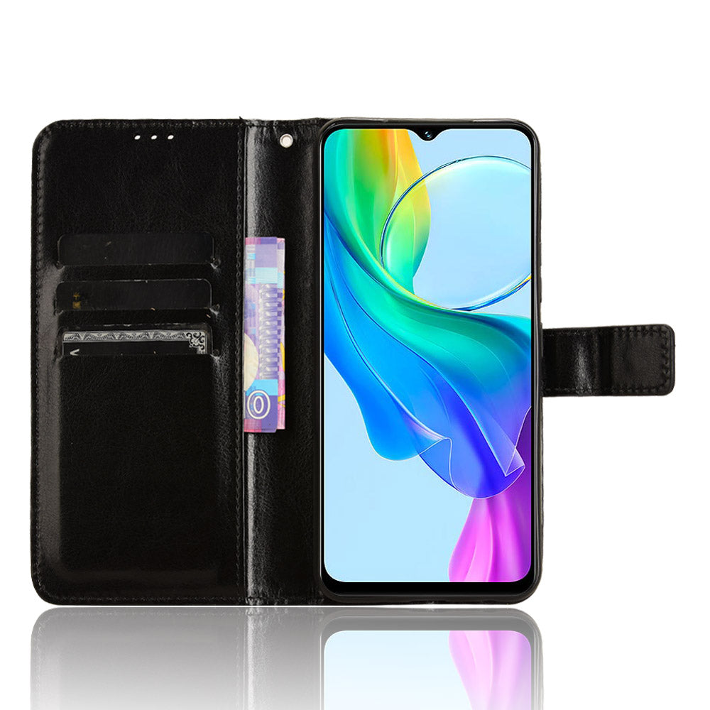 For vivo Y03 Leather Case Crazy Horse Texture Folio Flip Wallet Phone Cover