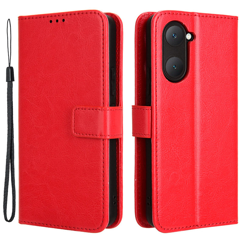 For vivo Y03 Leather Case Crazy Horse Texture Folio Flip Wallet Phone Cover