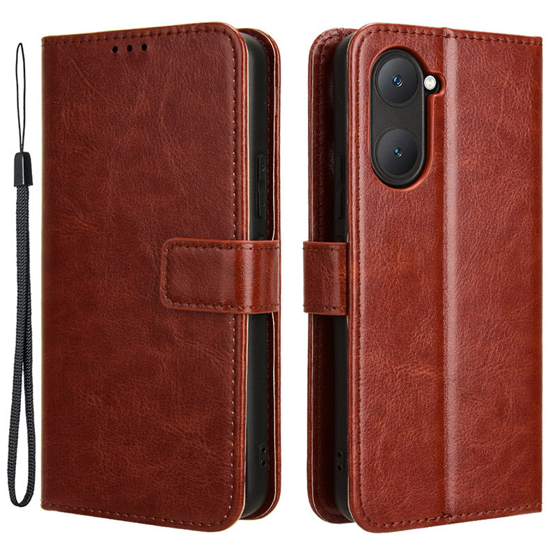 For vivo Y03 Leather Case Crazy Horse Texture Folio Flip Wallet Phone Cover