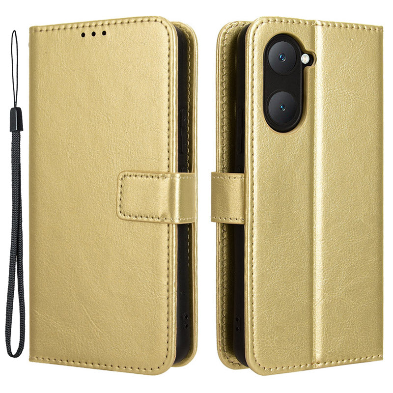 For vivo Y03 Leather Case Crazy Horse Texture Folio Flip Wallet Phone Cover