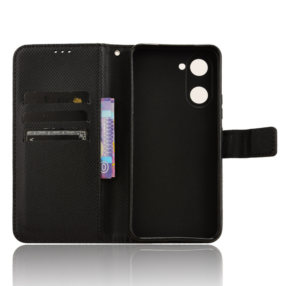 For vivo Y03 Wallet Case Diamond Texture Stand PU Leather Phone Cover
