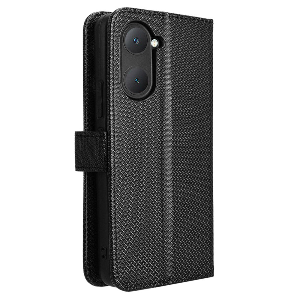 For vivo Y03 Wallet Case Diamond Texture Stand PU Leather Phone Cover