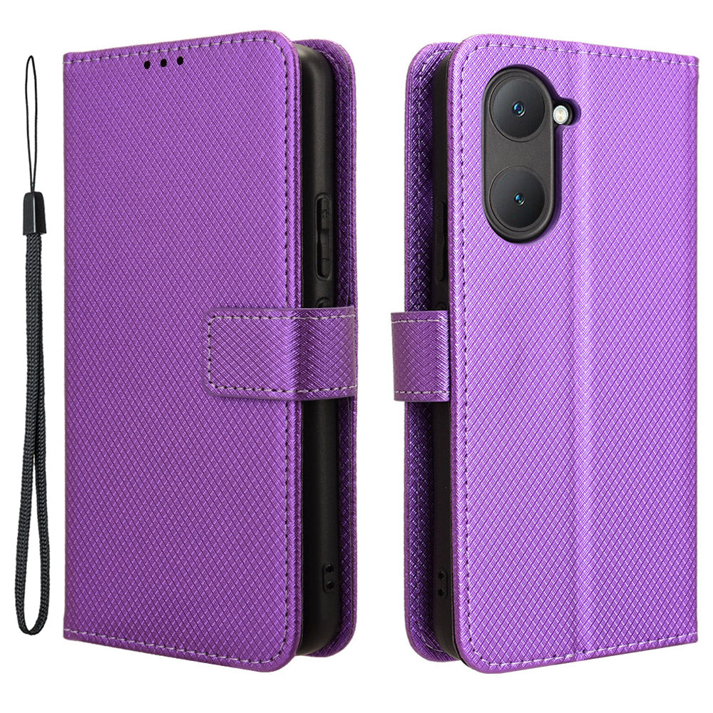For vivo Y03 Wallet Case Diamond Texture Stand PU Leather Phone Cover