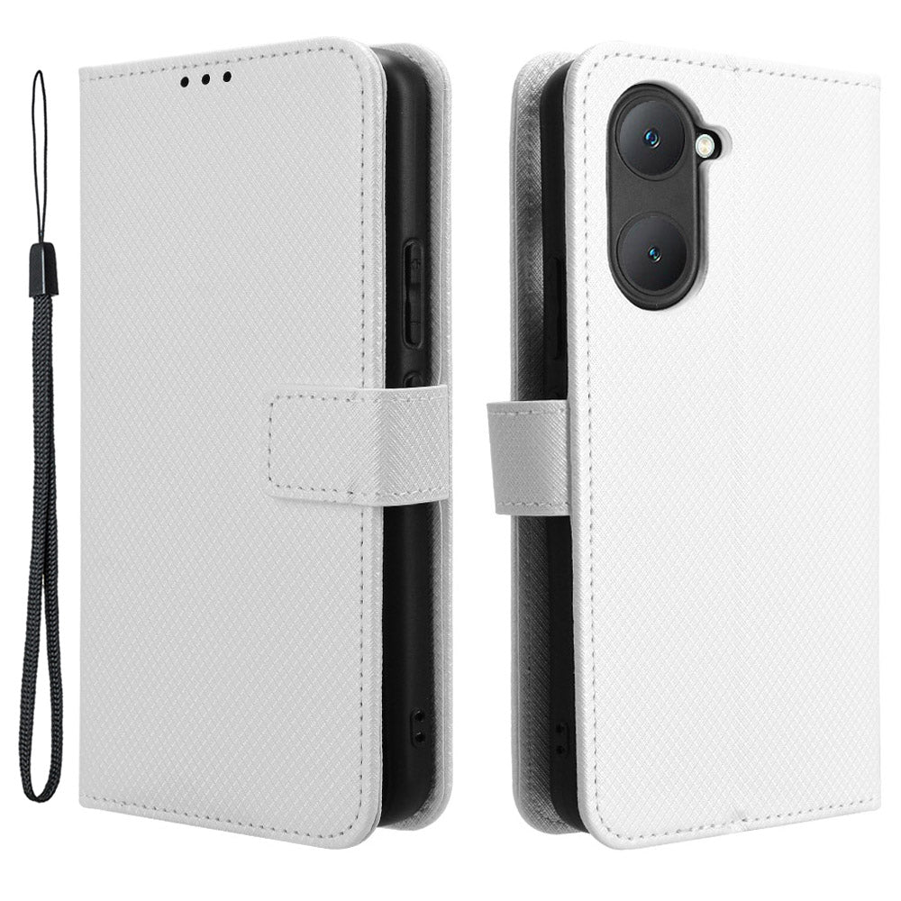 For vivo Y03 Wallet Case Diamond Texture Stand PU Leather Phone Cover