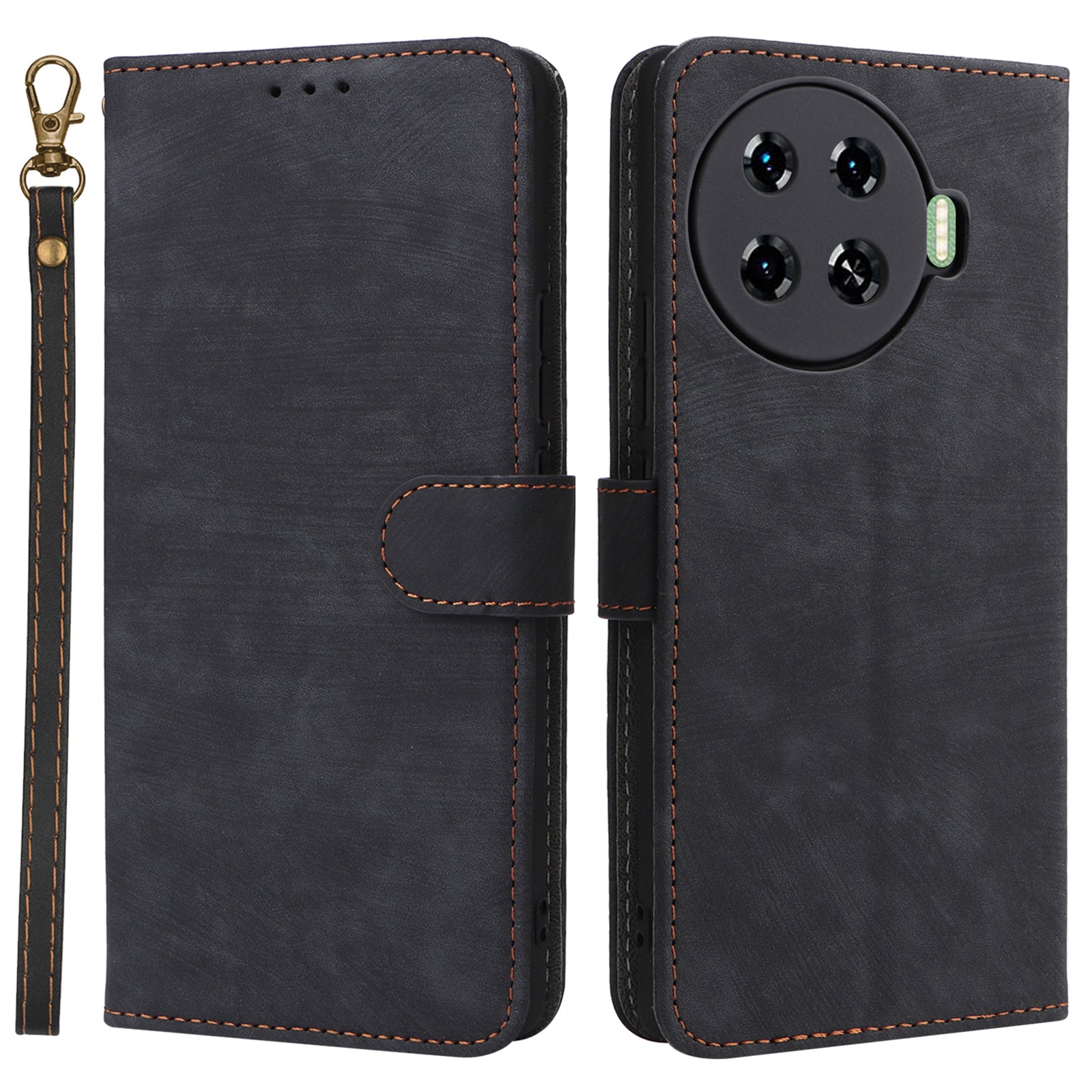 For Transsion Tecno Spark 20 Pro+ KJ7 Case with Hand Strap RFID Blocking Wallet Leather Cover