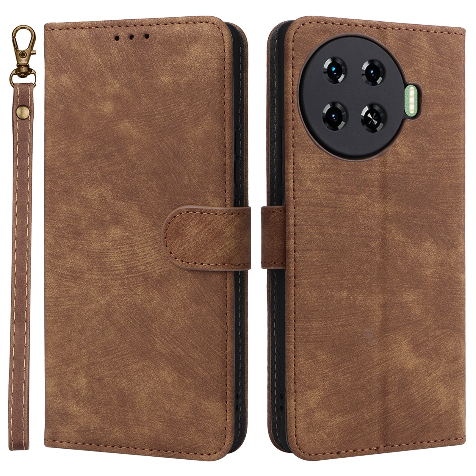 For Transsion Tecno Spark 20 Pro+ KJ7 Case with Hand Strap RFID Blocking Wallet Leather Cover